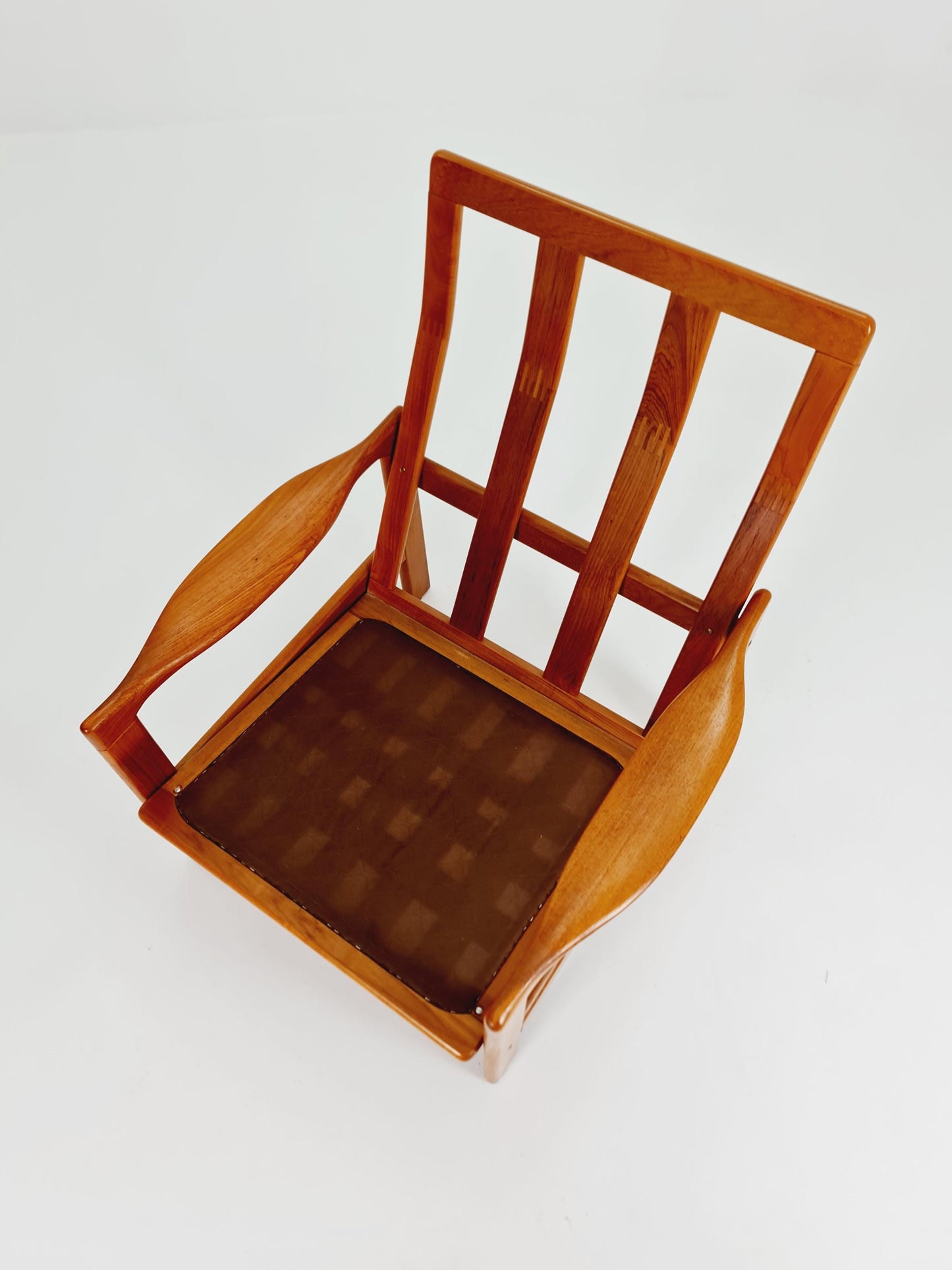 Mid Century Solid Teak & real Leather lounge chair/ Easy chair By Niels Eilersen Illum Wikkelso , 1960s