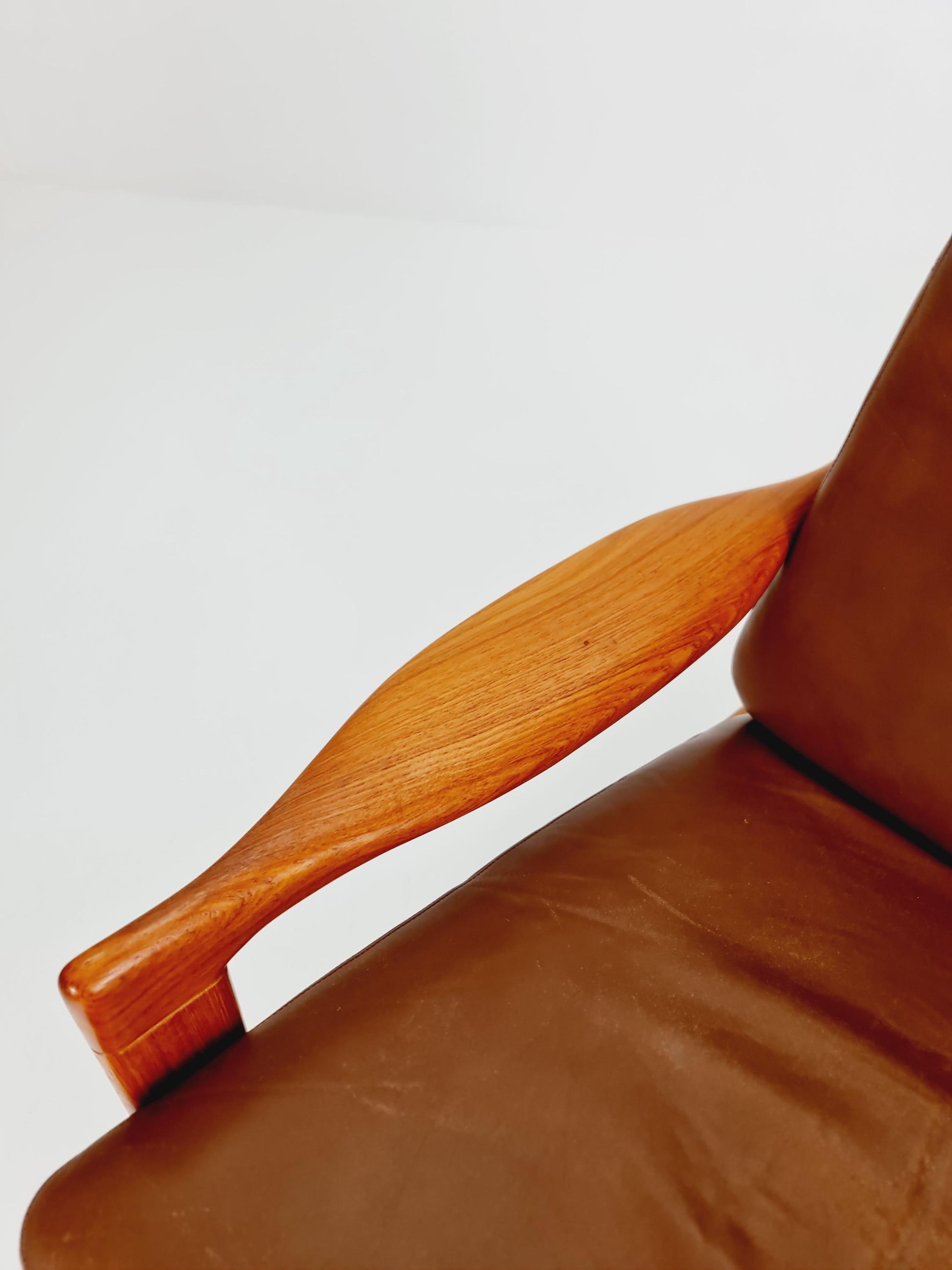 Mid Century Solid Teak & real Leather lounge chair/ Easy chair By Niels Eilersen Illum Wikkelso , 1960s