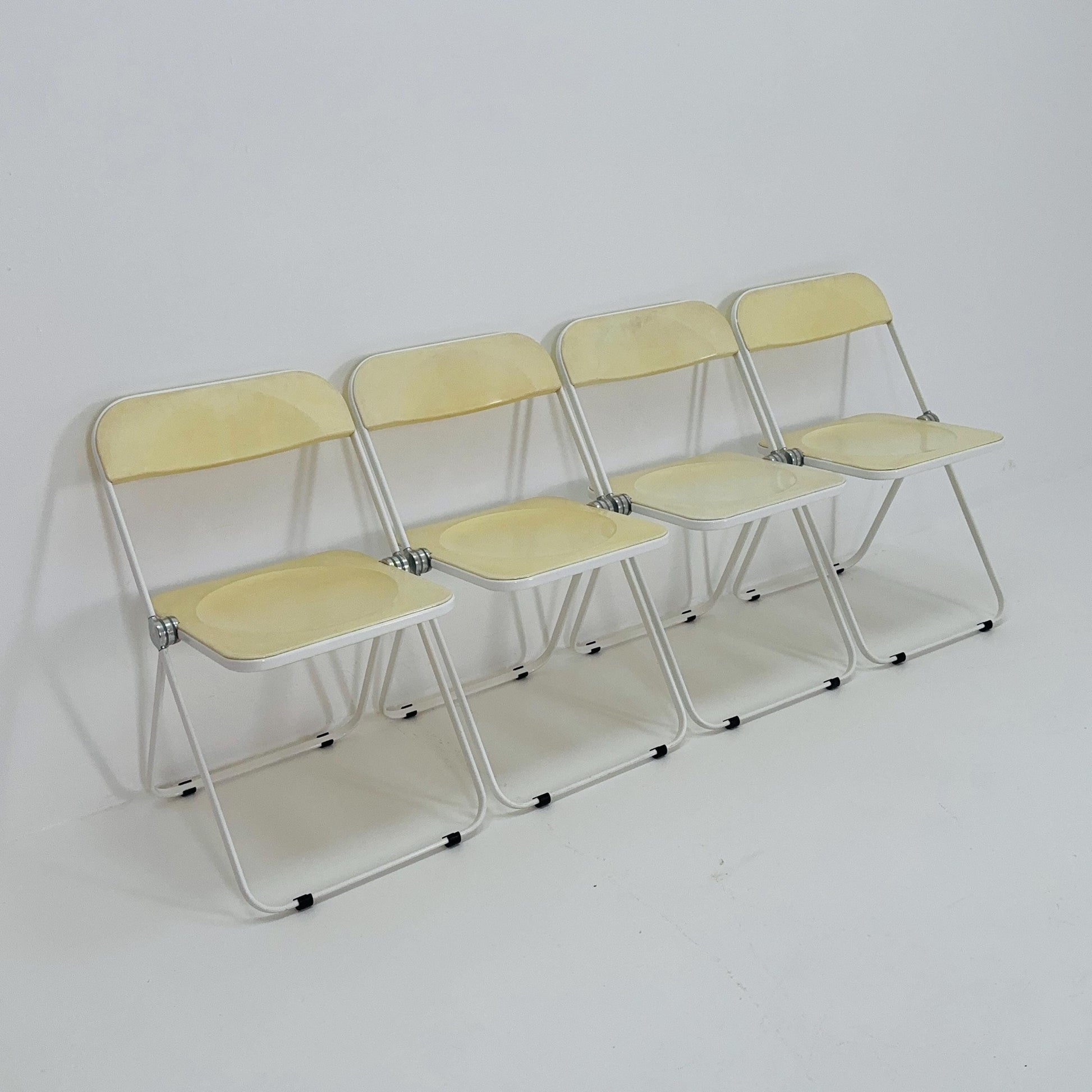 Set of 4 Mid century Italian Plia Folding cream white Chair by Giancarlo Piretti for Castelli, 1970s