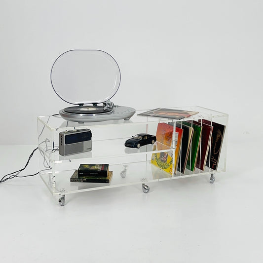 Space age Plexiglass vinyl coffee table - sideboard /Trolly by Michel Dumas for Roche Bobois 1970s