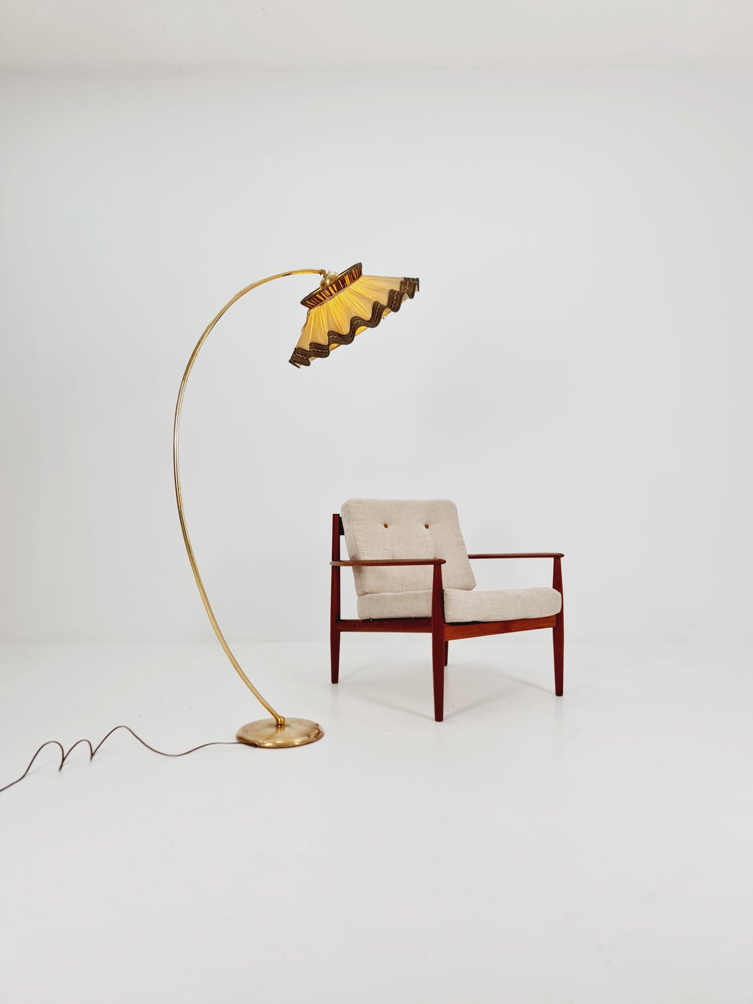 Mid century brass German arc floor Flex lamp By München Werkstätten, 1960s