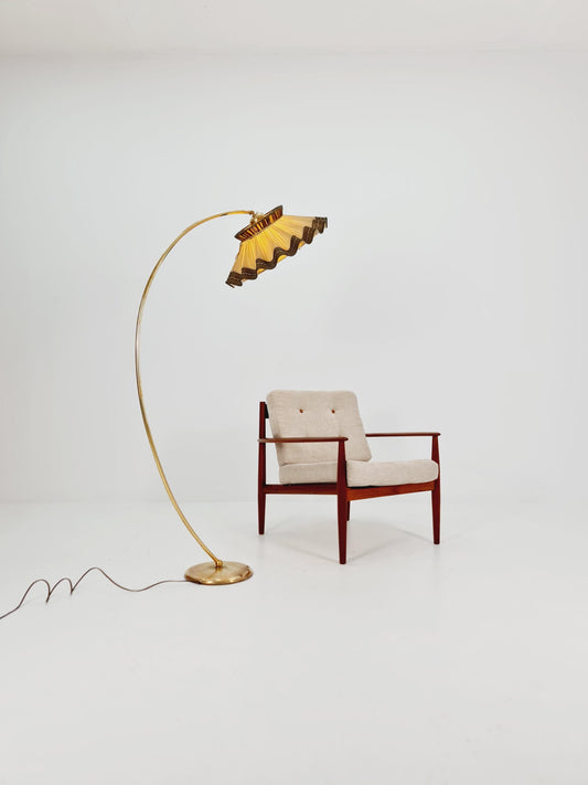 Mid century brass German arc floor Flex lamp By München Werkstätten, 1960s