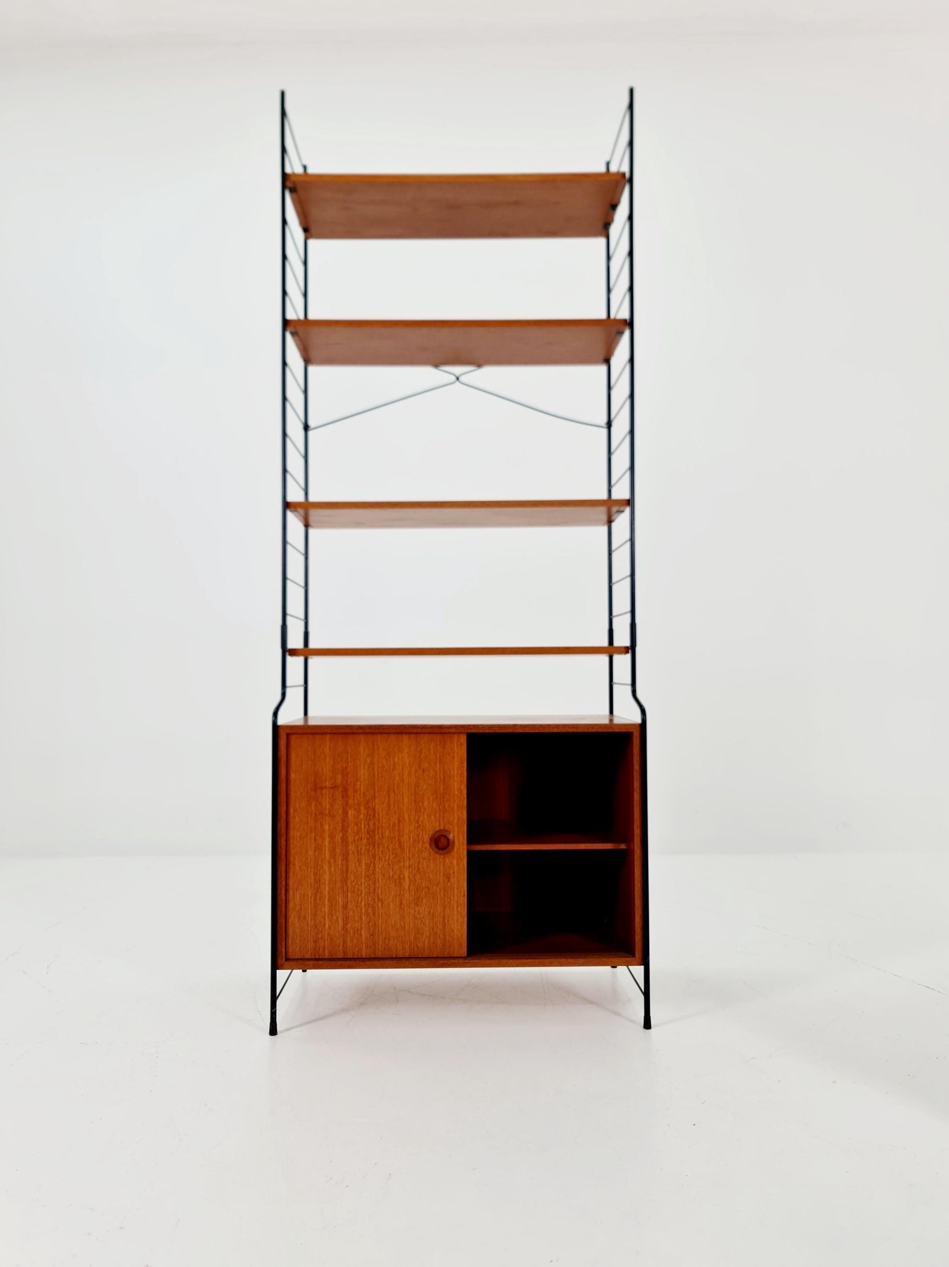 Free standing String shelf-system, bookcase with cabinet teak by WHB Germany, 1950s