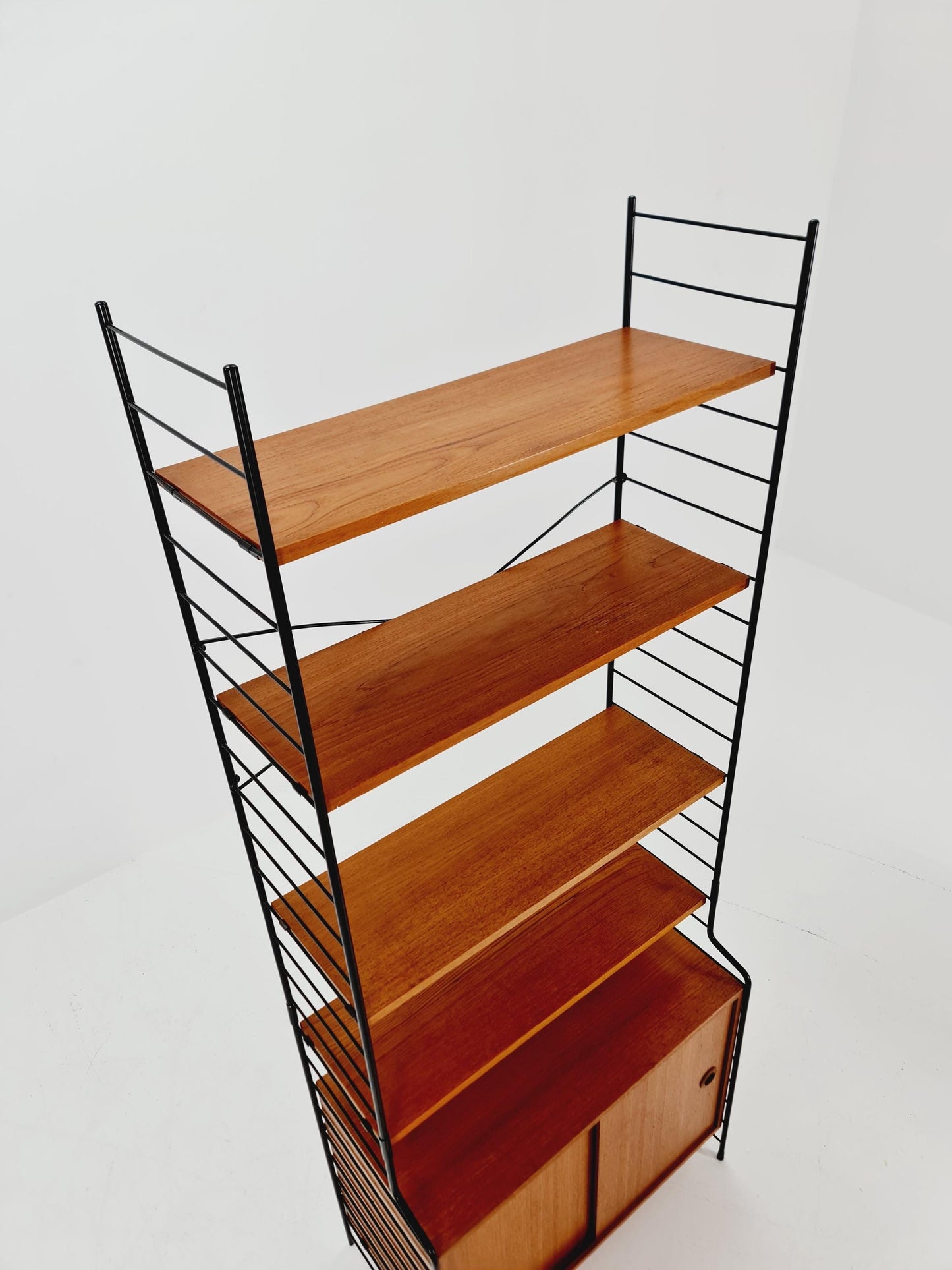 Free standing String shelf-system, bookcase with cabinet teak by WHB Germany, 1950s