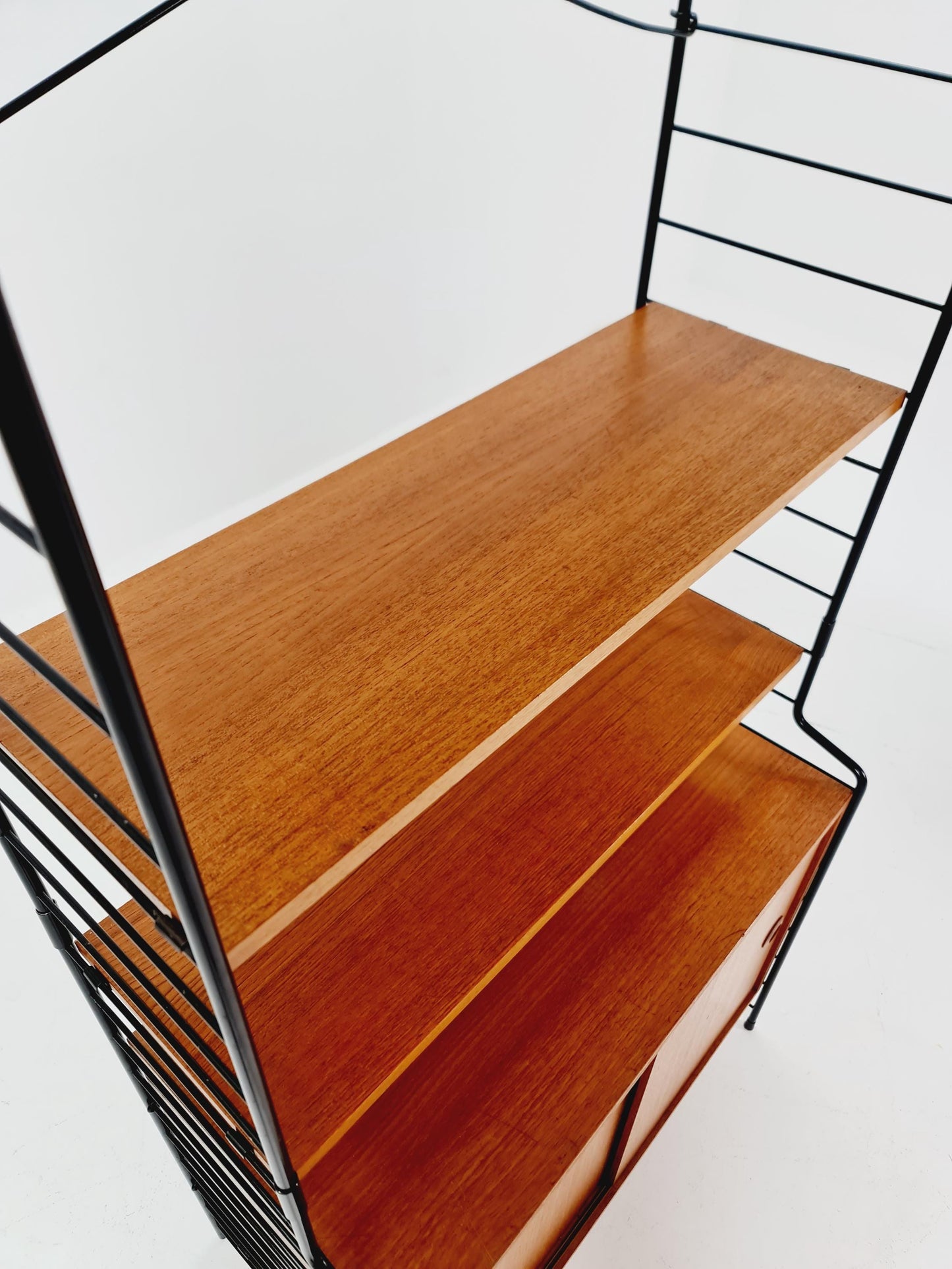 Free standing String shelf-system, bookcase with cabinet teak by WHB Germany, 1950s