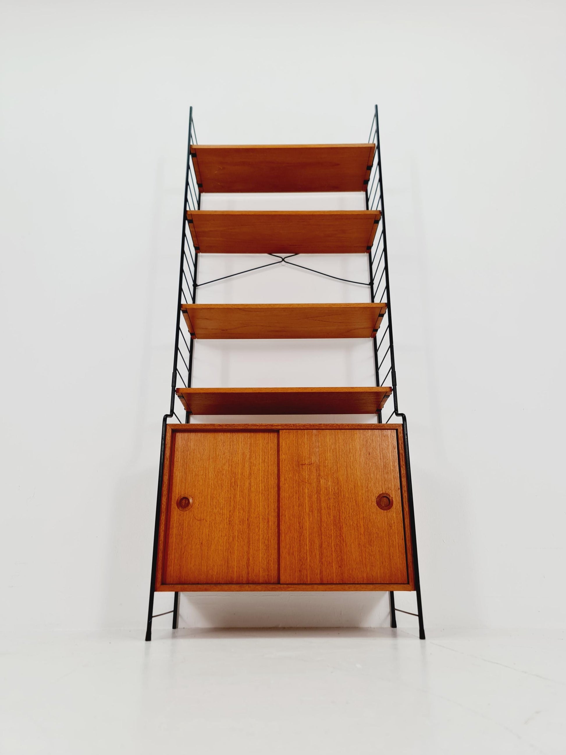 Free standing String shelf-system, bookcase with cabinet teak by WHB Germany, 1950s