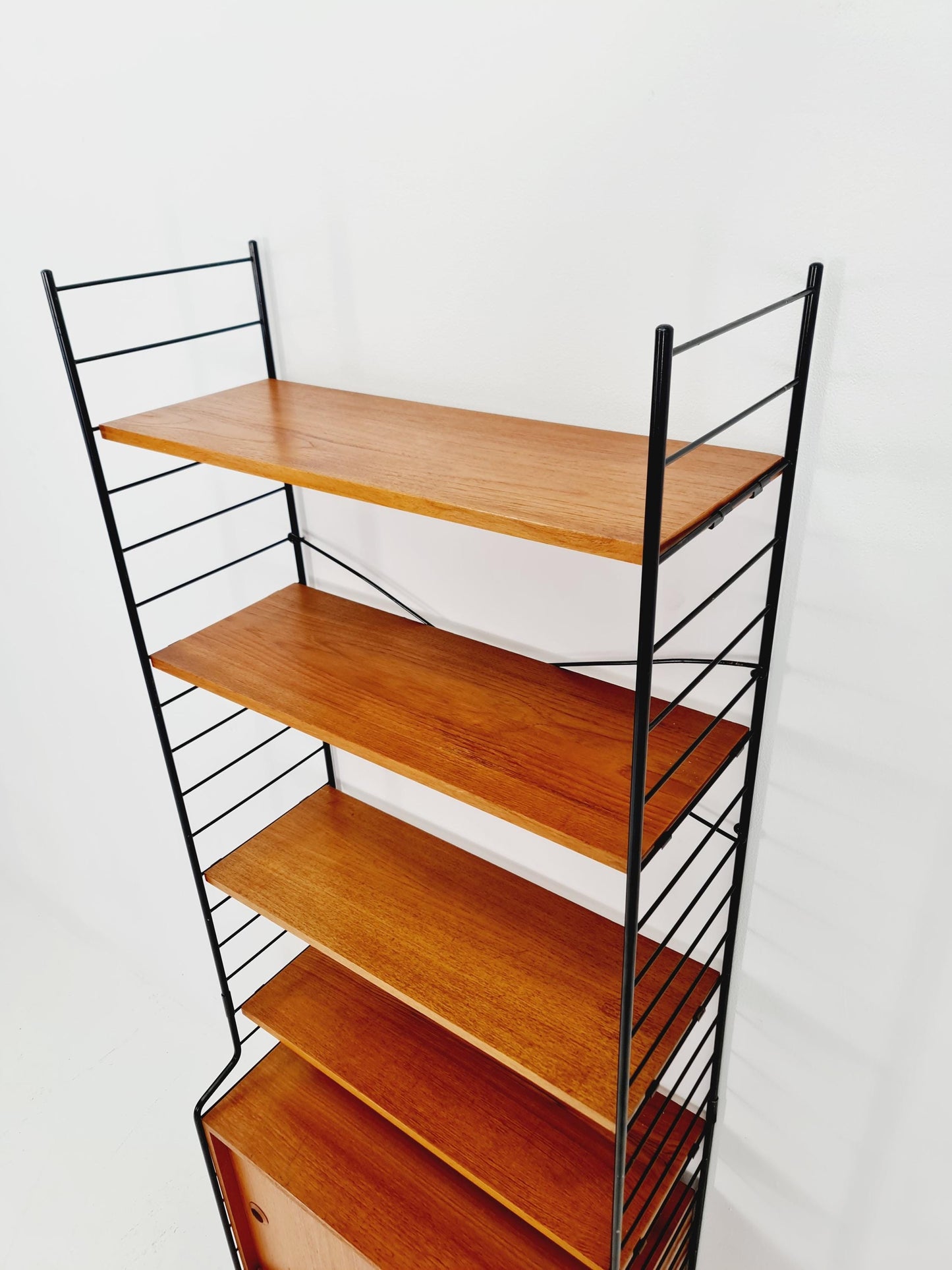 Free standing String shelf-system, bookcase with cabinet teak by WHB Germany, 1950s
