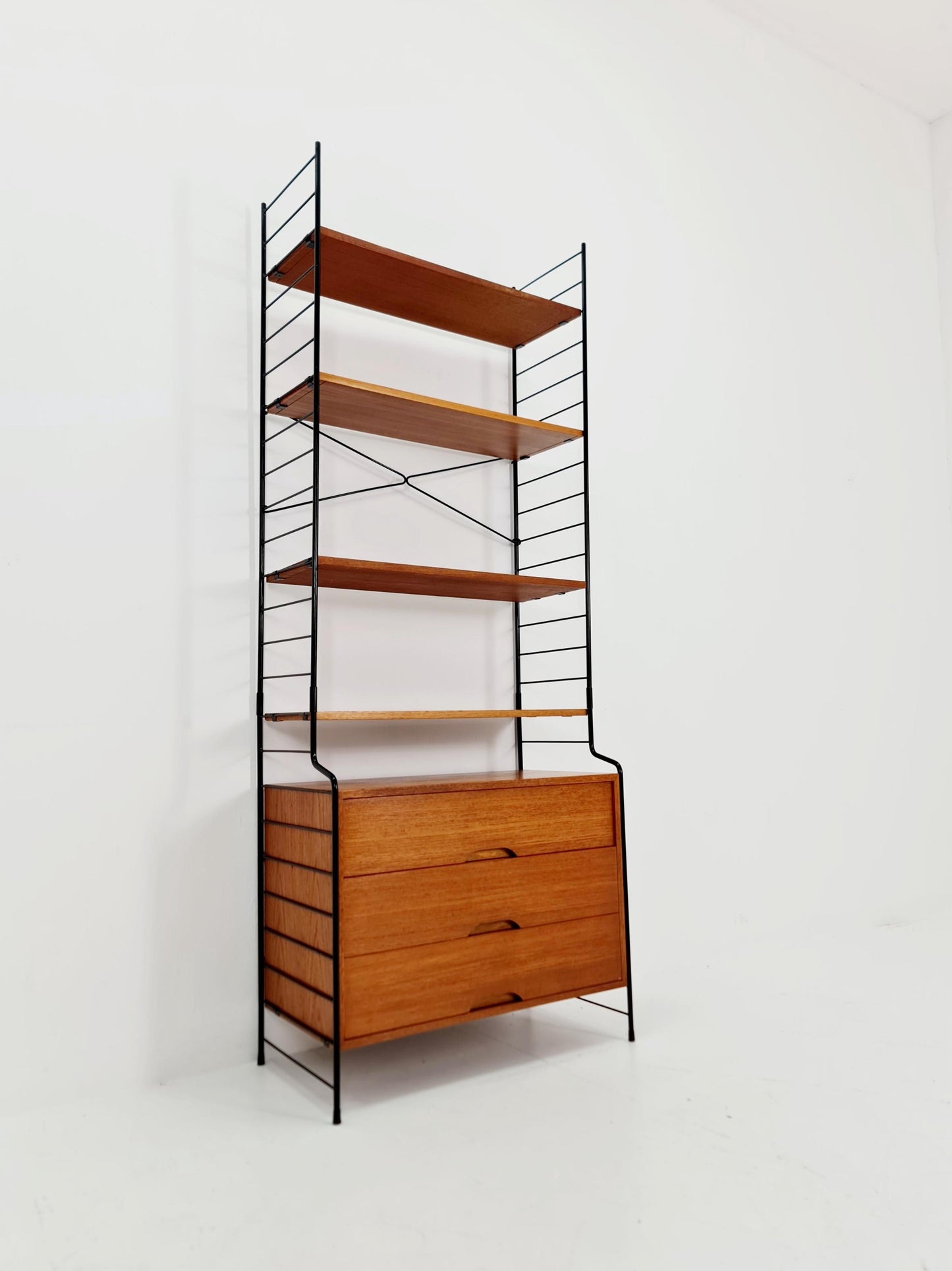 Free standing String shelf-system, bookcase with cabinet teak by WHB Germany, 1950s