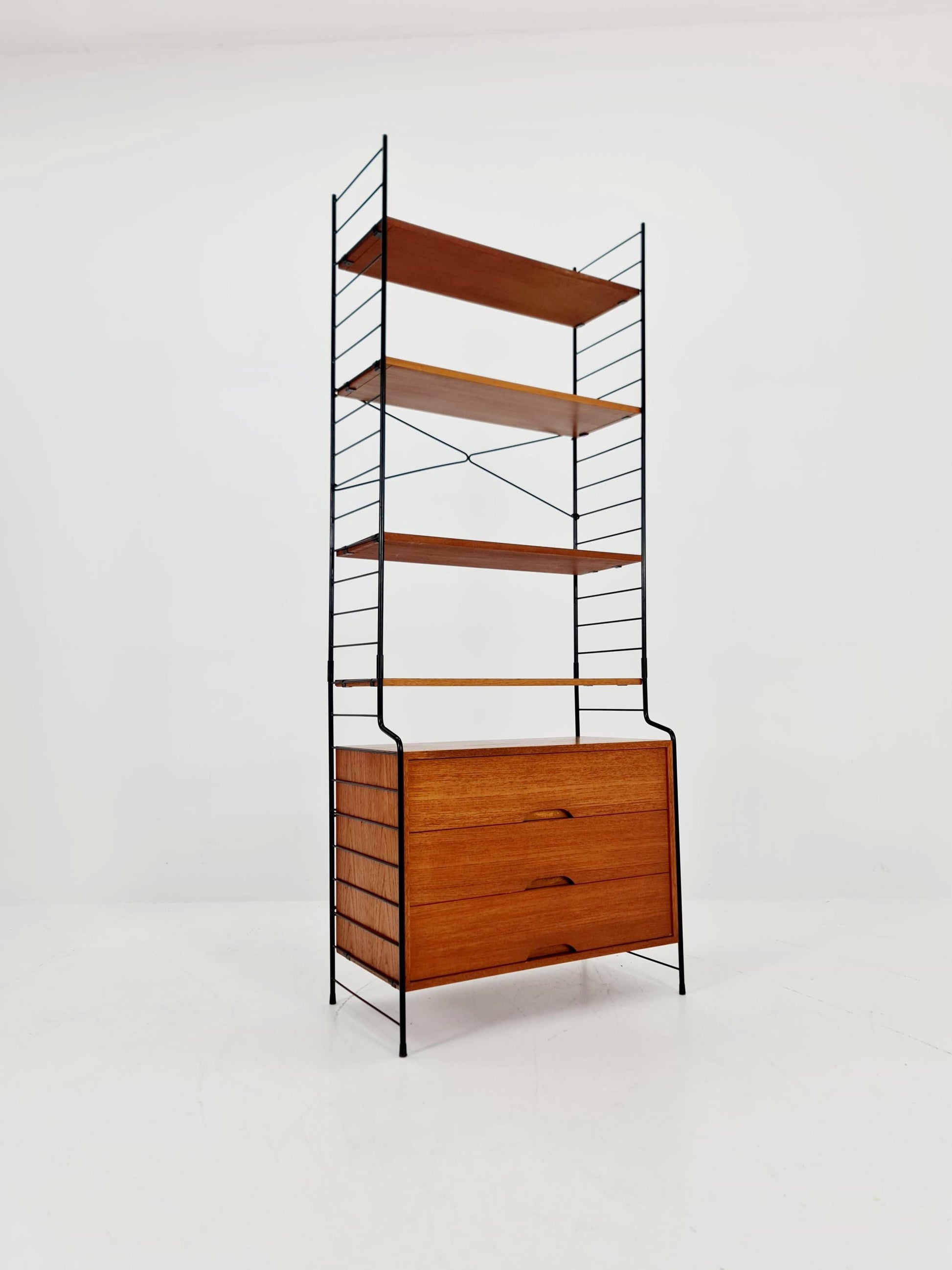 Free standing String shelf-system, bookcase with cabinet teak by WHB Germany, 1950s