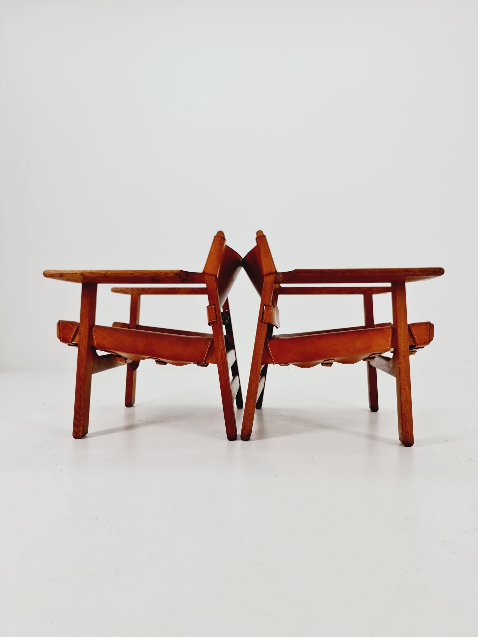 super Rare Mid century Danish easy Canvas lounge chairs by Børge Mogensen For Fredercia stolfabrik , 1950s, Set of 2