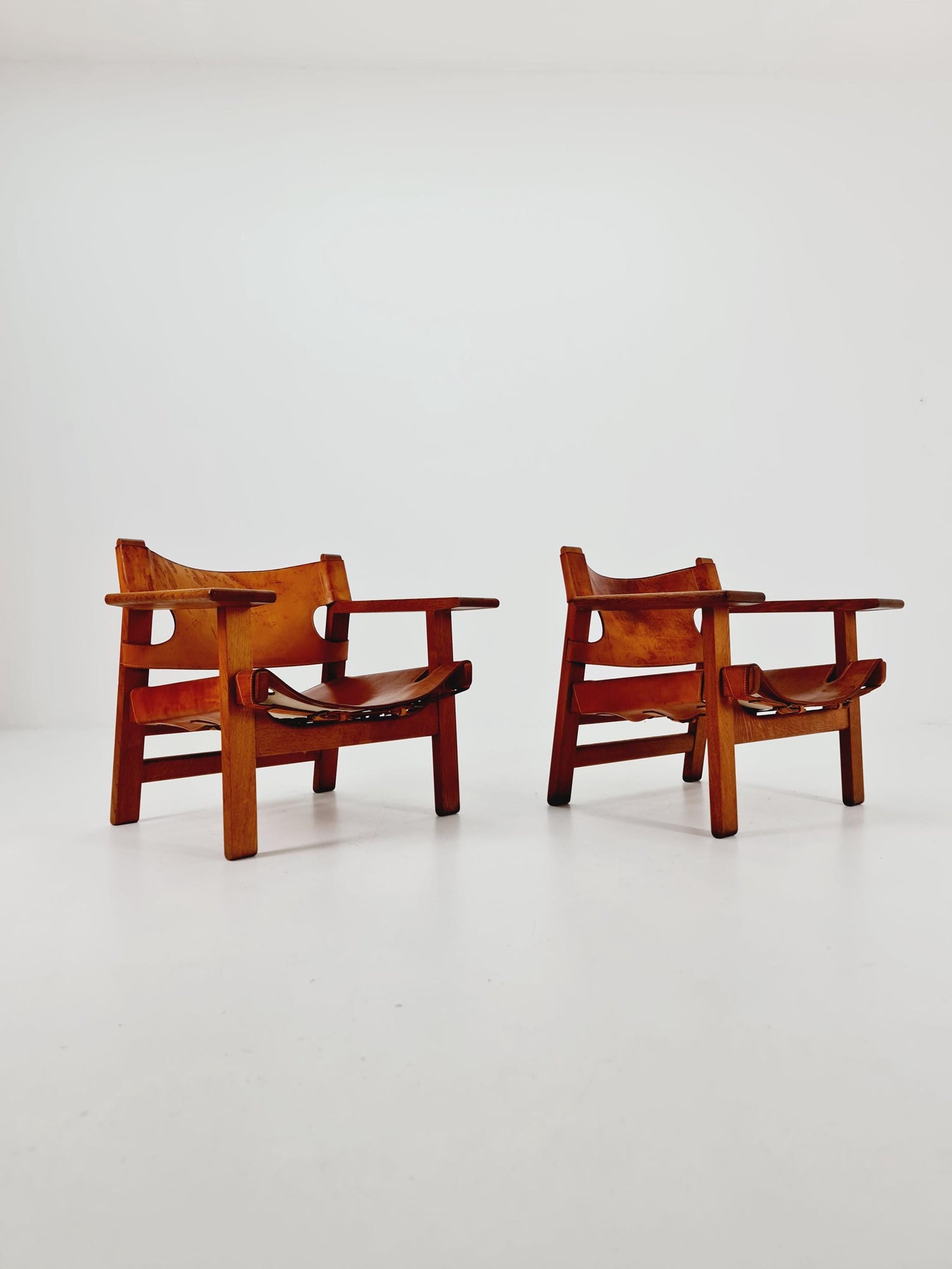 super Rare Mid century Danish easy Canvas lounge chairs by Børge Mogensen For Fredercia stolfabrik , 1950s, Set of 2