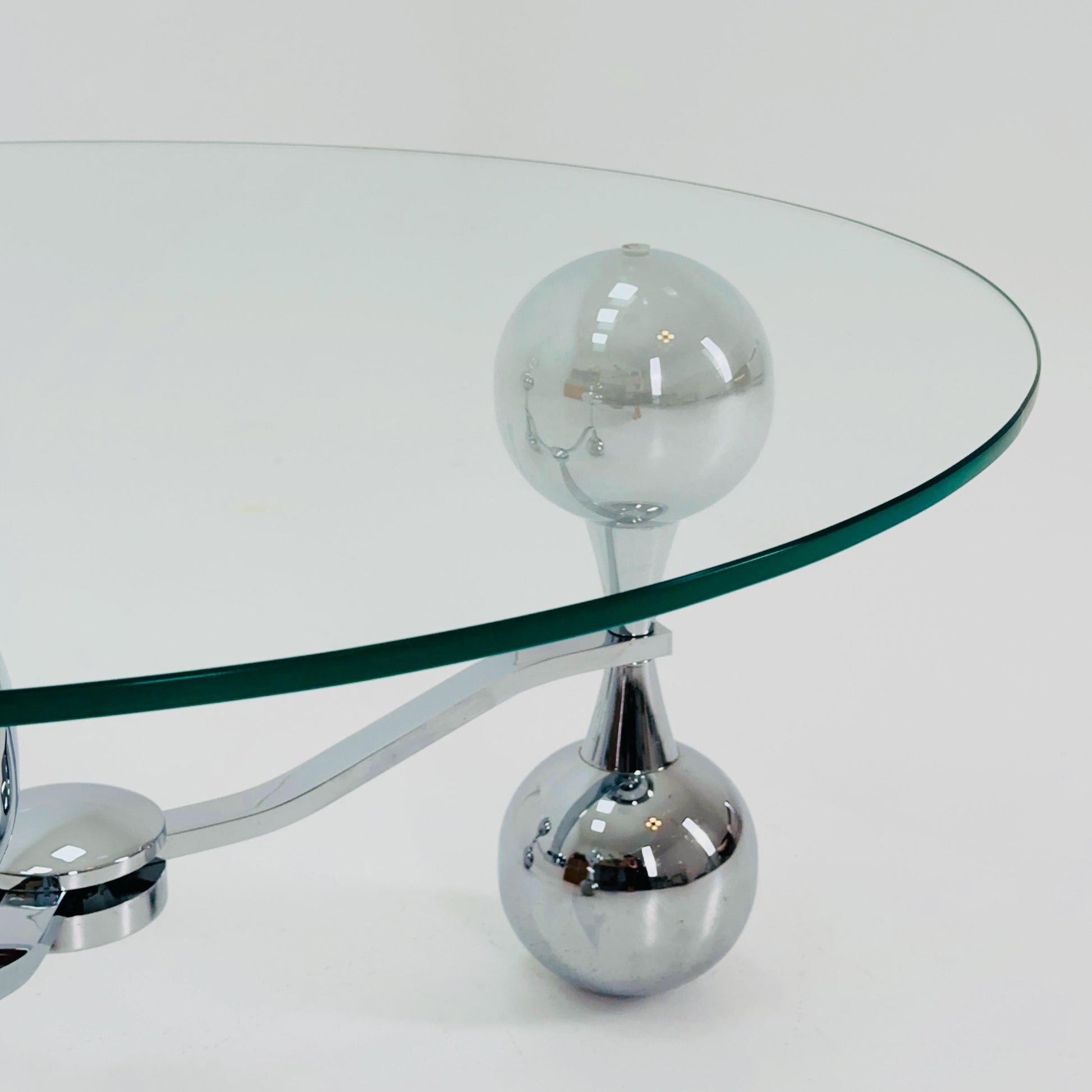 Mid Century Space Age Sputnik Coffee Table – Chrome & Tempered Glass – Italy 1980s