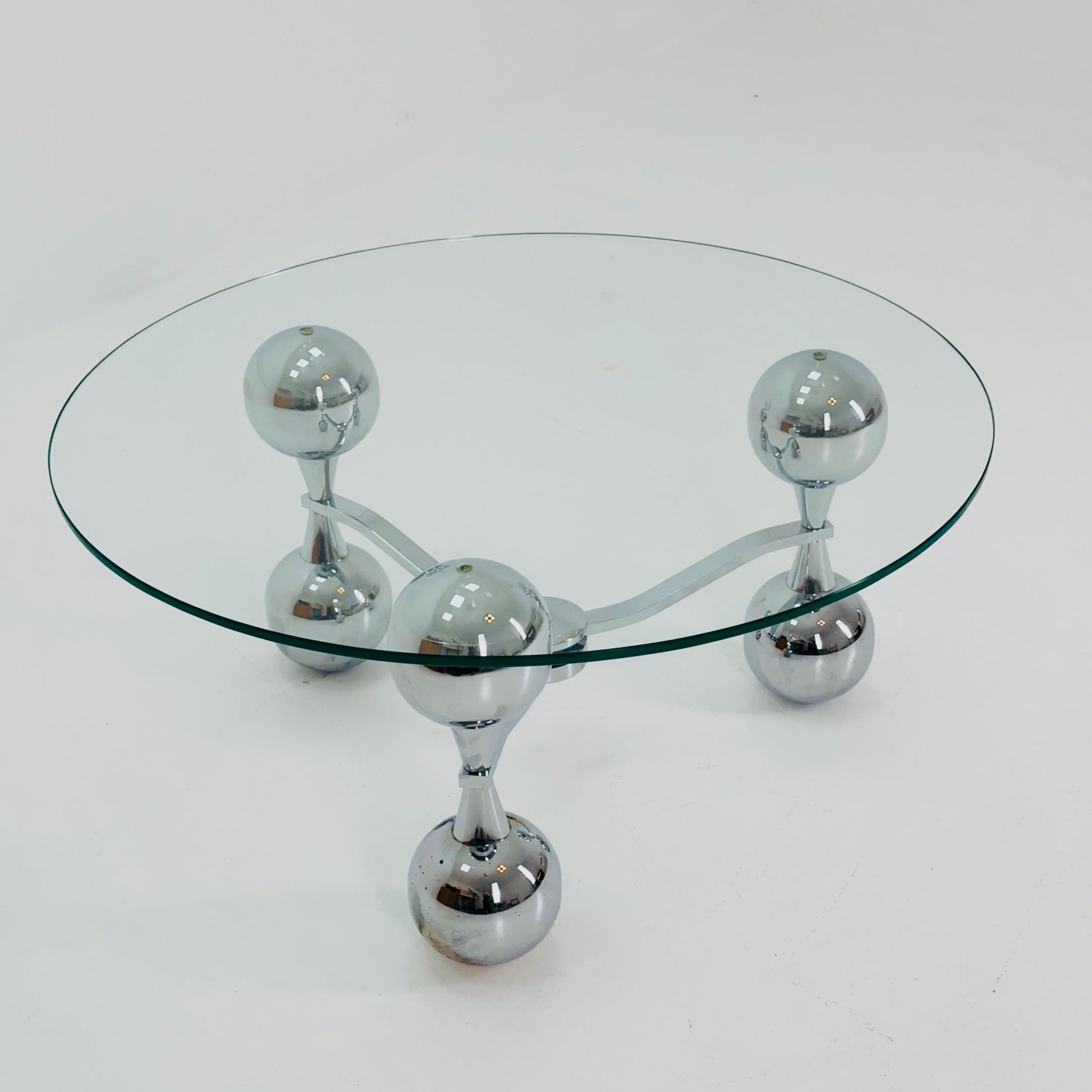 Mid Century Space Age Sputnik Coffee Table – Chrome & Tempered Glass – Italy 1980s