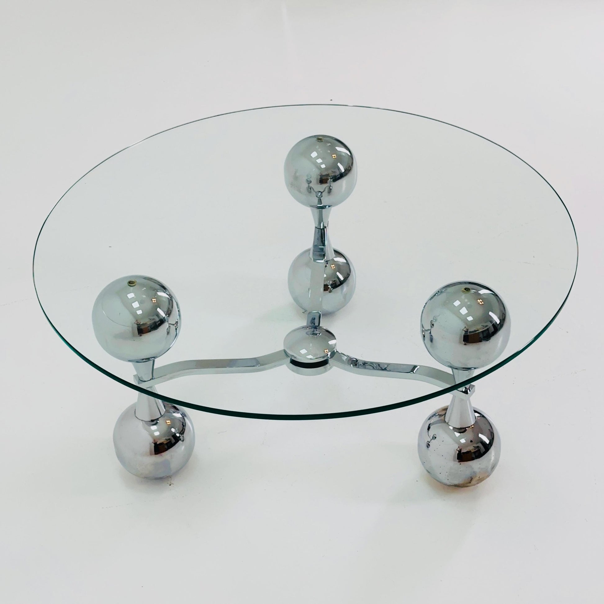 Mid Century Space Age Sputnik Coffee Table – Chrome & Tempered Glass – Italy 1980s