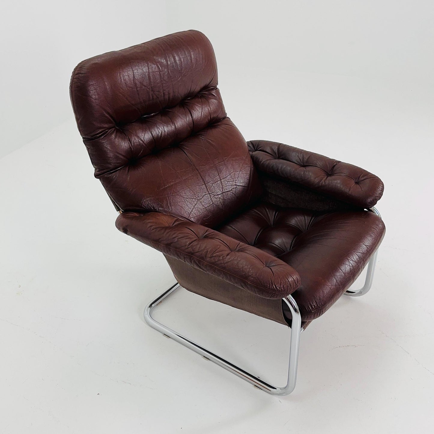 Mid Century Modern Cantilever Chair by Sam Larsson for Dux – Chrome & Brown Leather – Sweden 1970s
