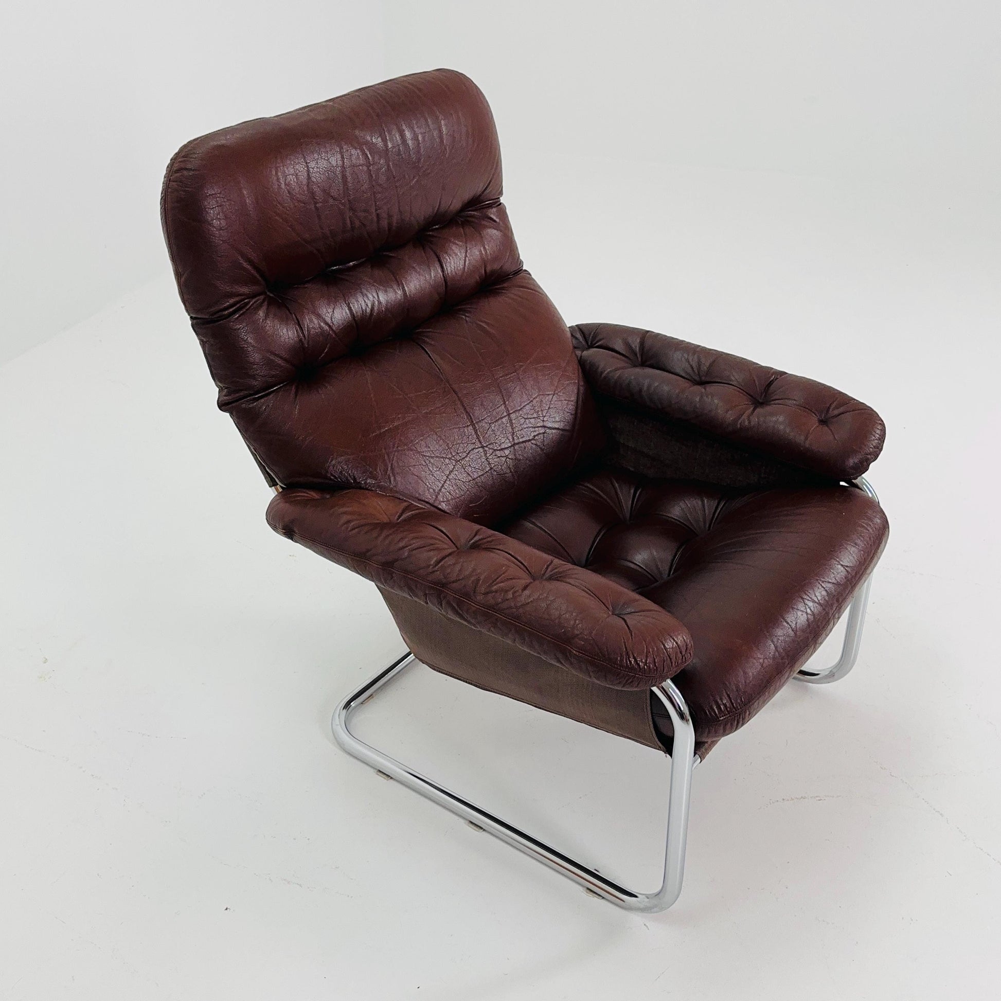 Mid Century Modern Cantilever Chair by Sam Larsson for Dux – Chrome & Brown Leather – Sweden 1970s