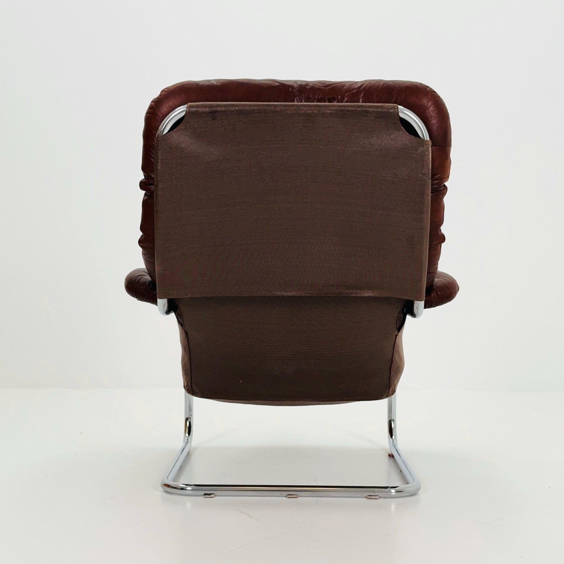 Mid Century Modern Cantilever Chair by Sam Larsson for Dux – Chrome & Brown Leather – Sweden 1970s