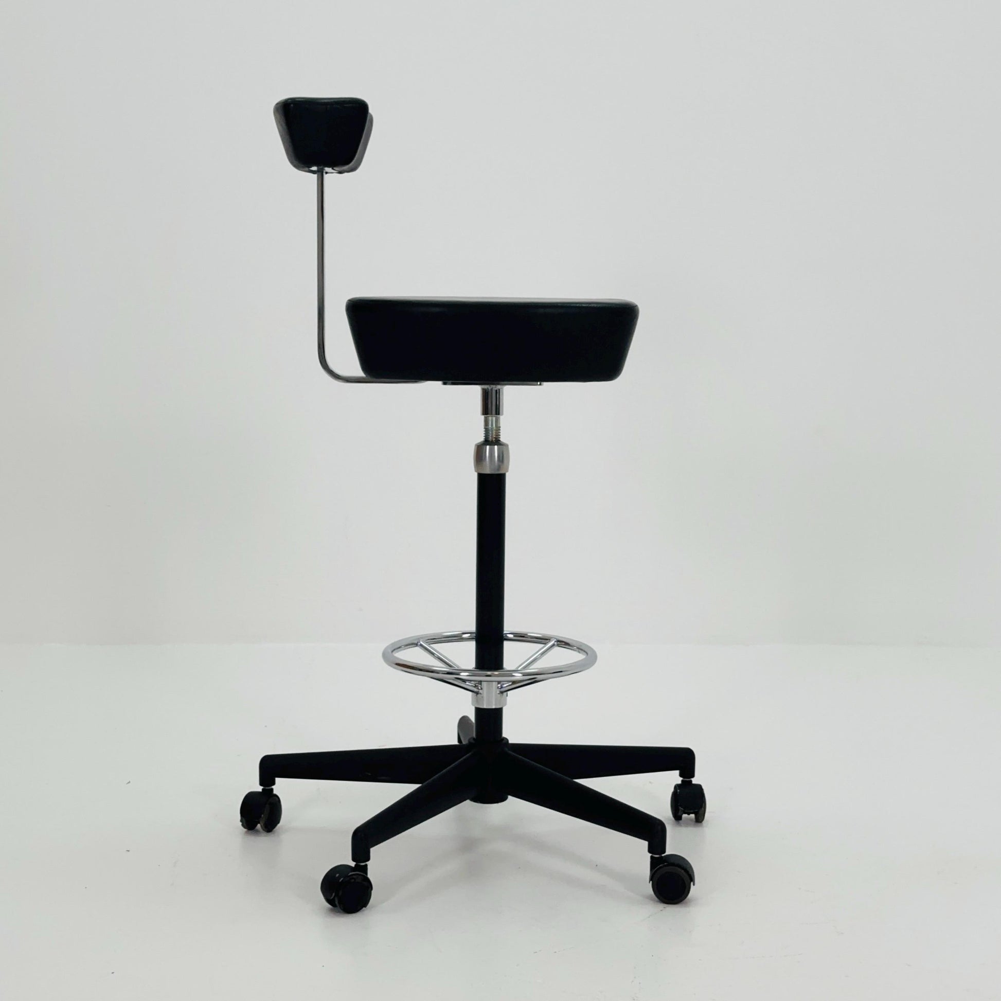 Mid century Parchment black leather swivel stool by George Nelson and Robert Propst for Vitra 1990s