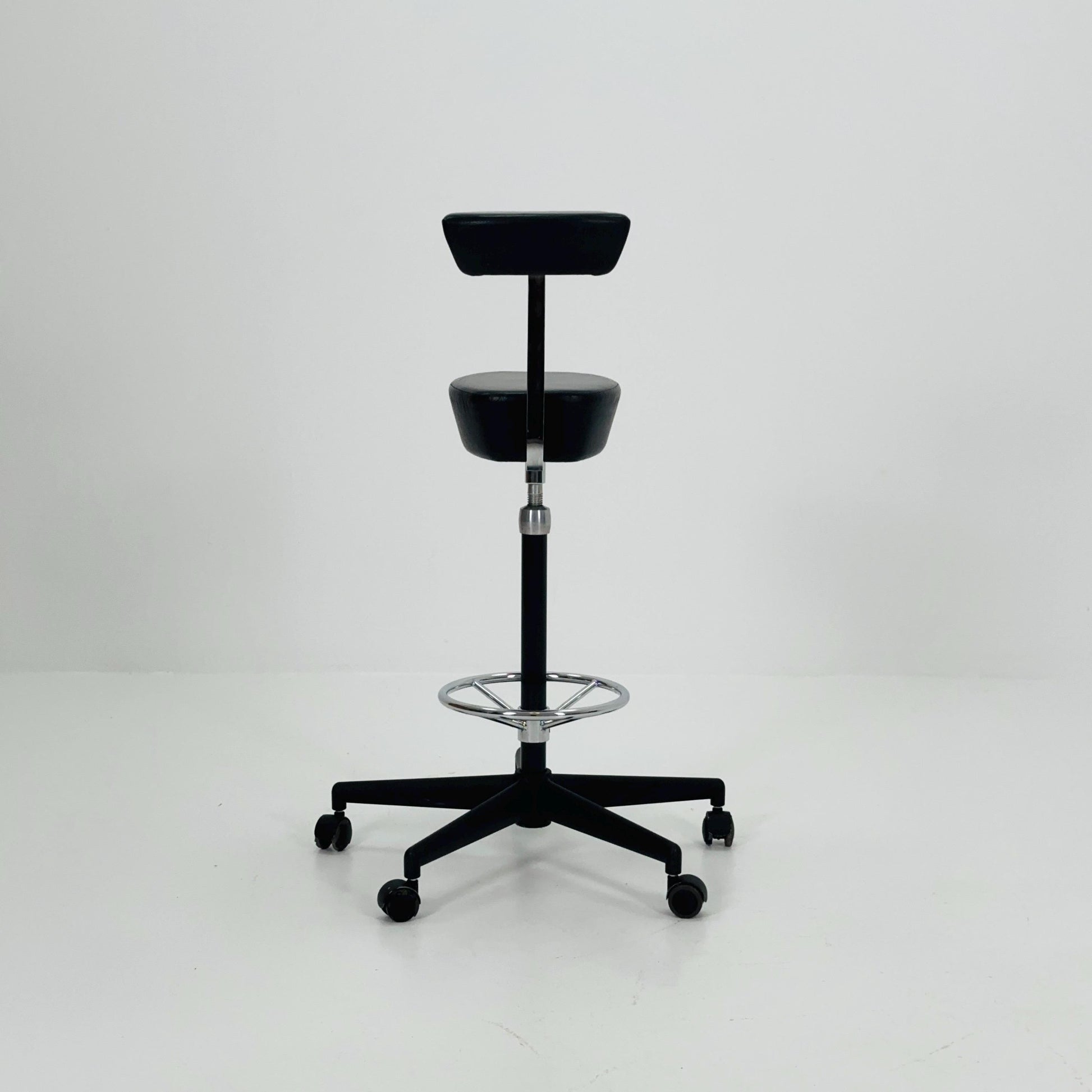 Mid century Parchment black leather swivel stool by George Nelson and Robert Propst for Vitra 1990s