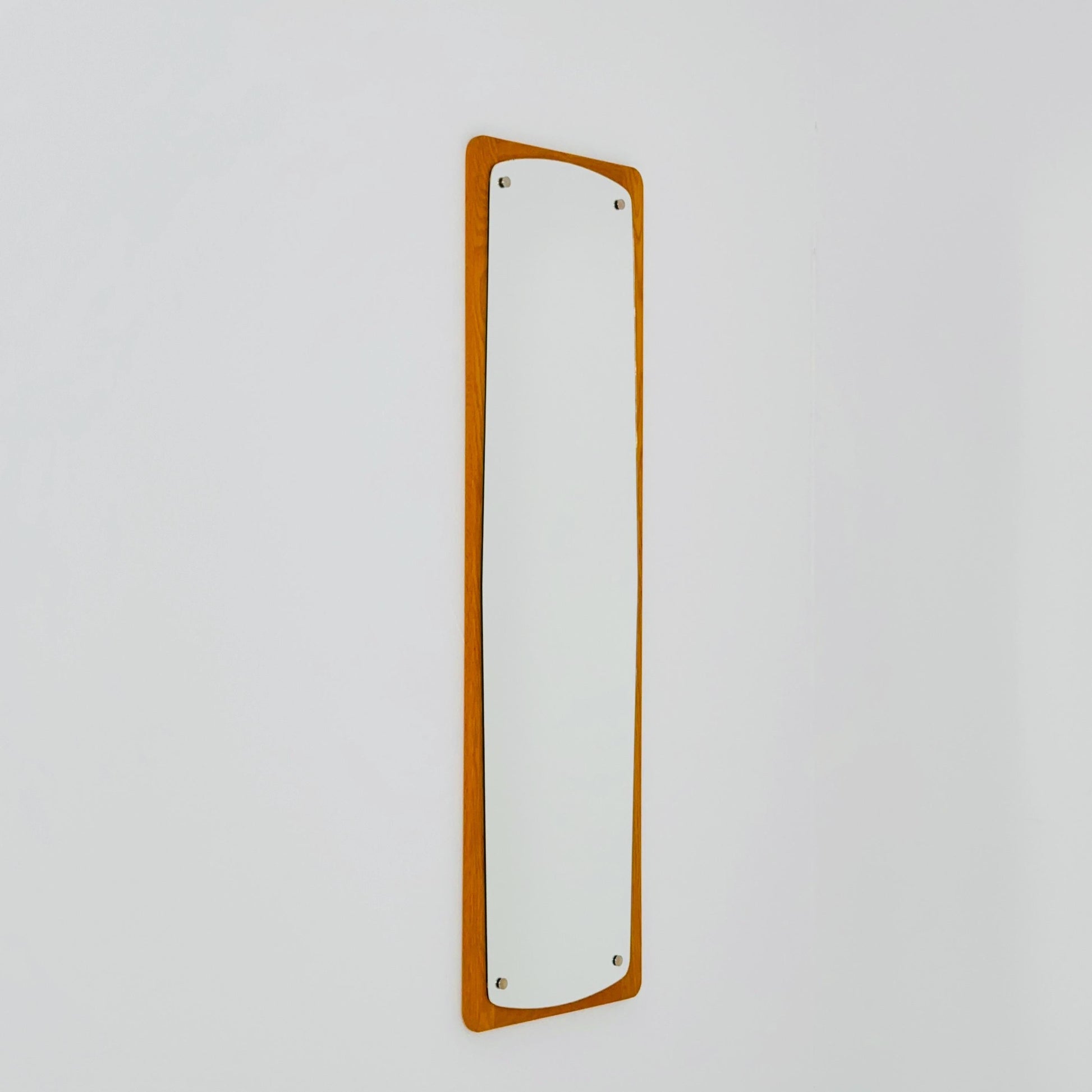 Mid century Scandinavian Teak Mirror with Curved Glass, by Eriksmålaglas Sweden 1960s