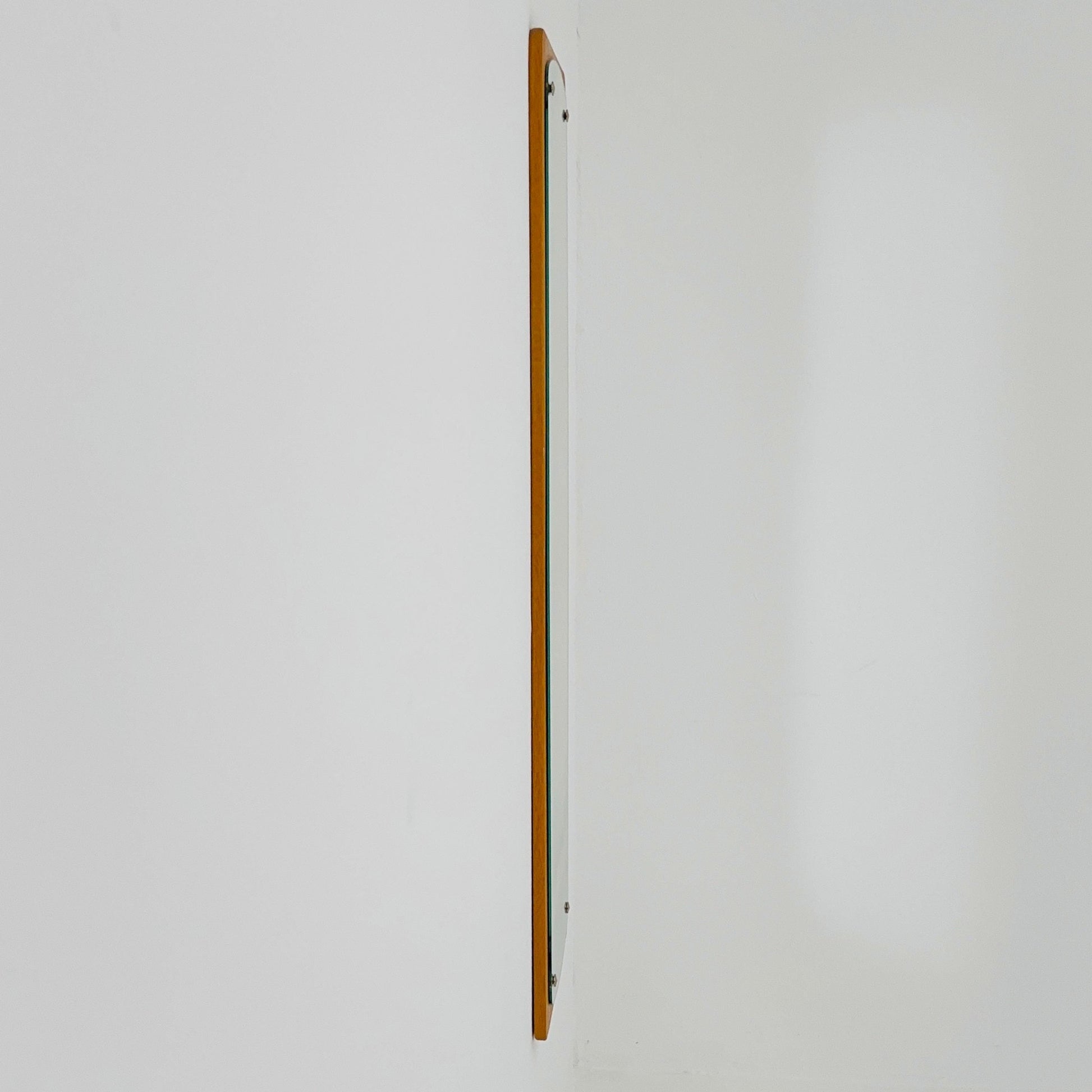 Mid century Scandinavian Teak Mirror with Curved Glass, by Eriksmålaglas Sweden 1960s