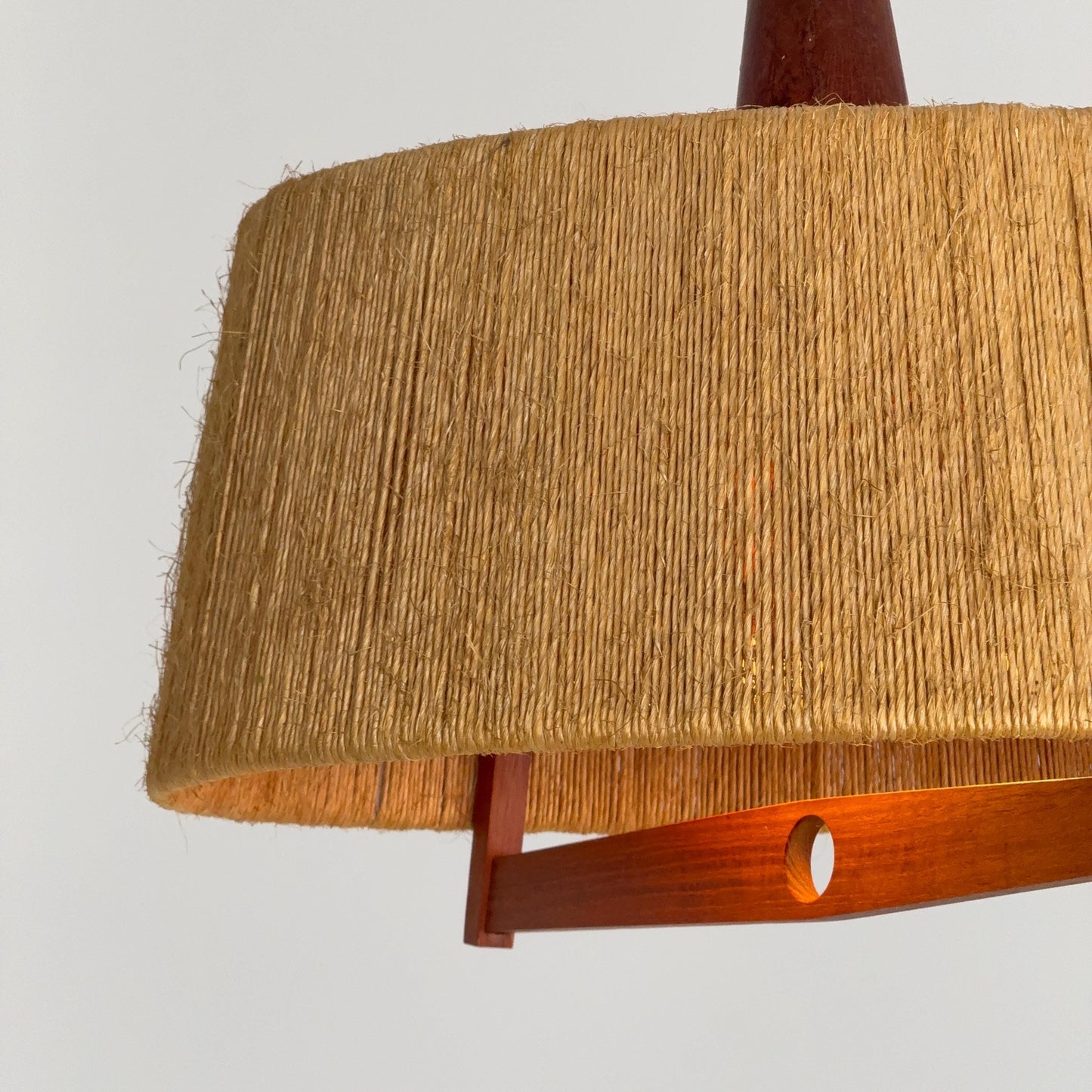 Mid Century Sisal Teak Pendant Lamp by Temde Leuchten, 1960s