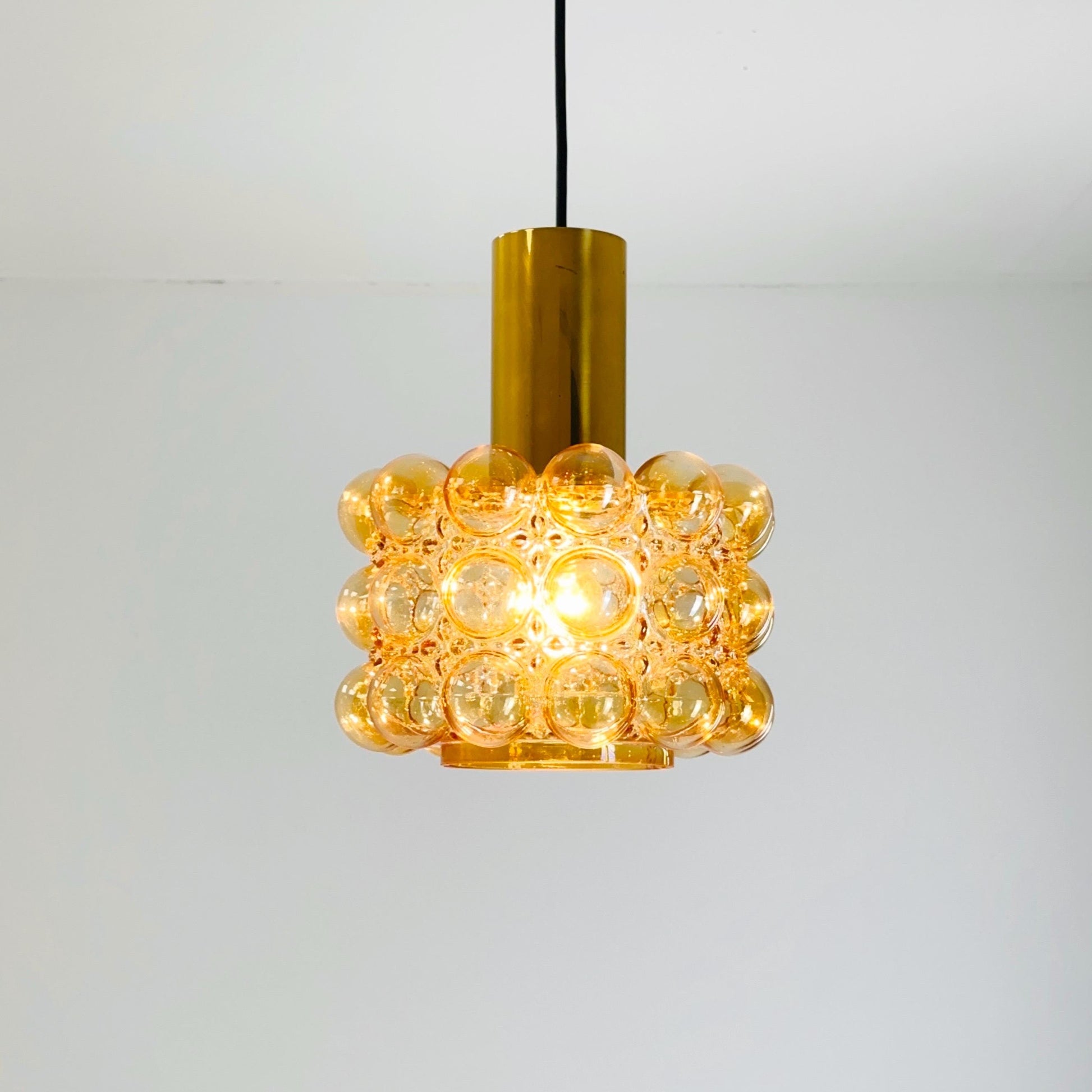 Mid-Century Amber Bubble Glass Pendant by Helena Tynell for Glashütte Limburg, 1960s