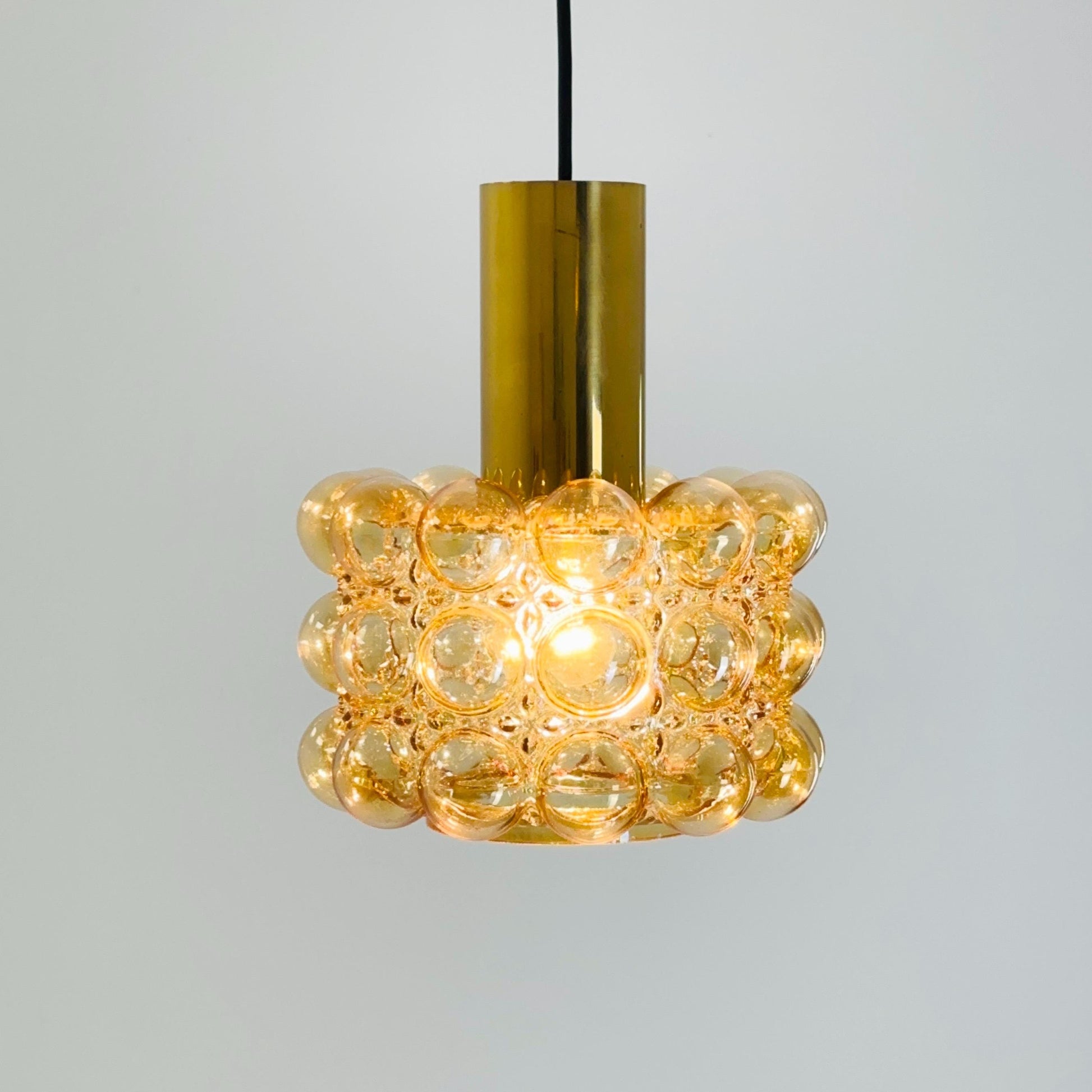 Mid-Century Amber Bubble Glass Pendant by Helena Tynell for Glashütte Limburg, 1960s