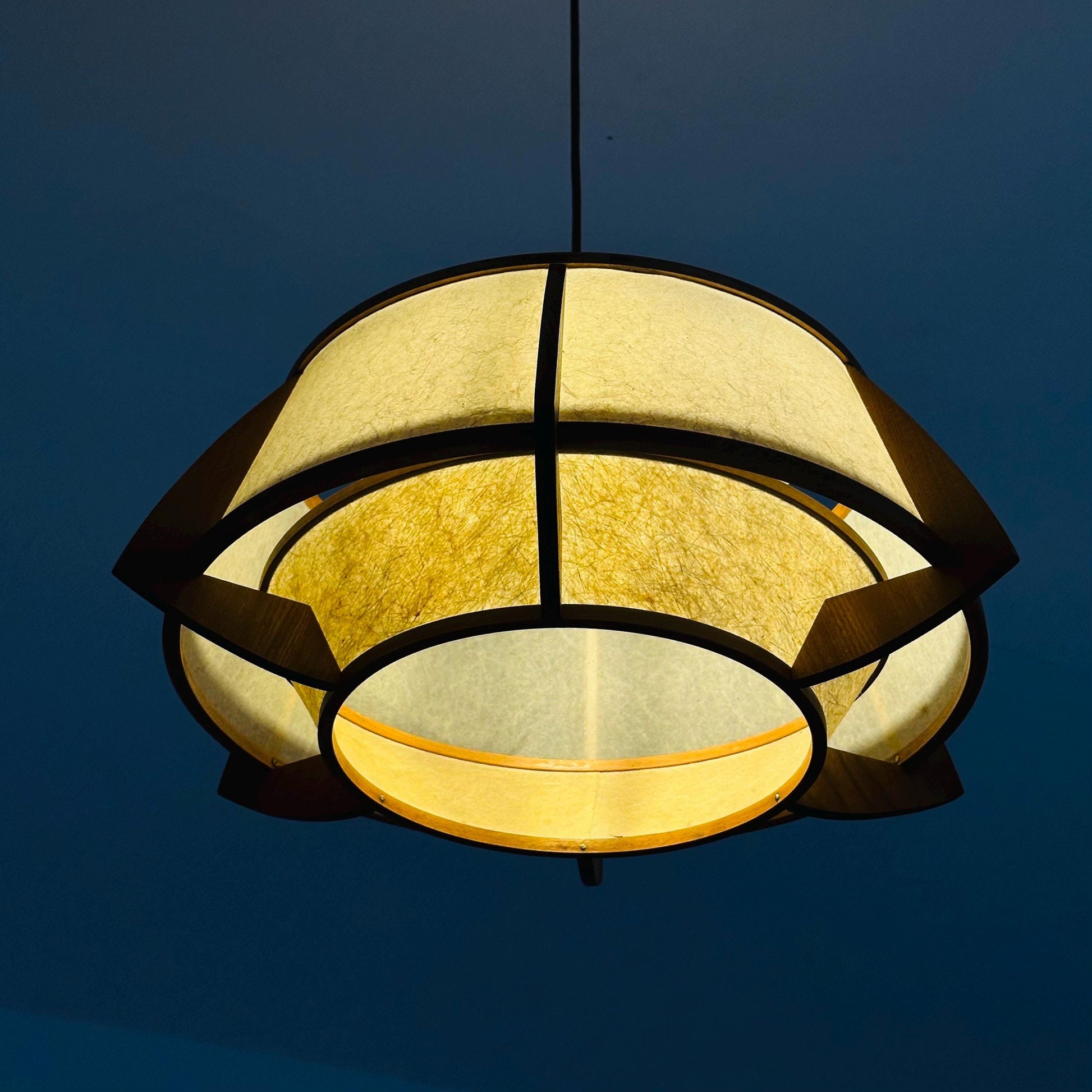Mid-Century Danish Pendant Lamp, Teak & Rice Paper Light,1960s Denmark