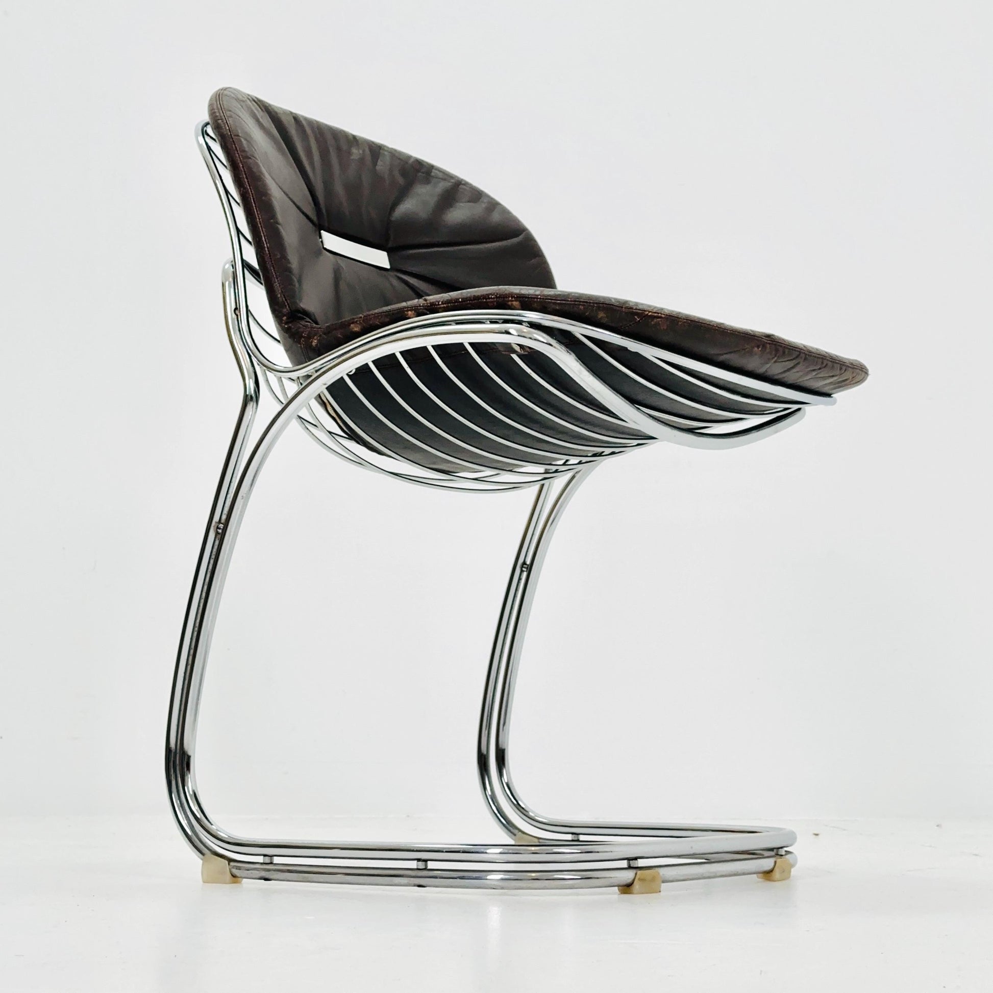 Mid century Bauhaus brown Sabrina dining chair by Gaston’s Rinaldi for Rima ,1970s Italy