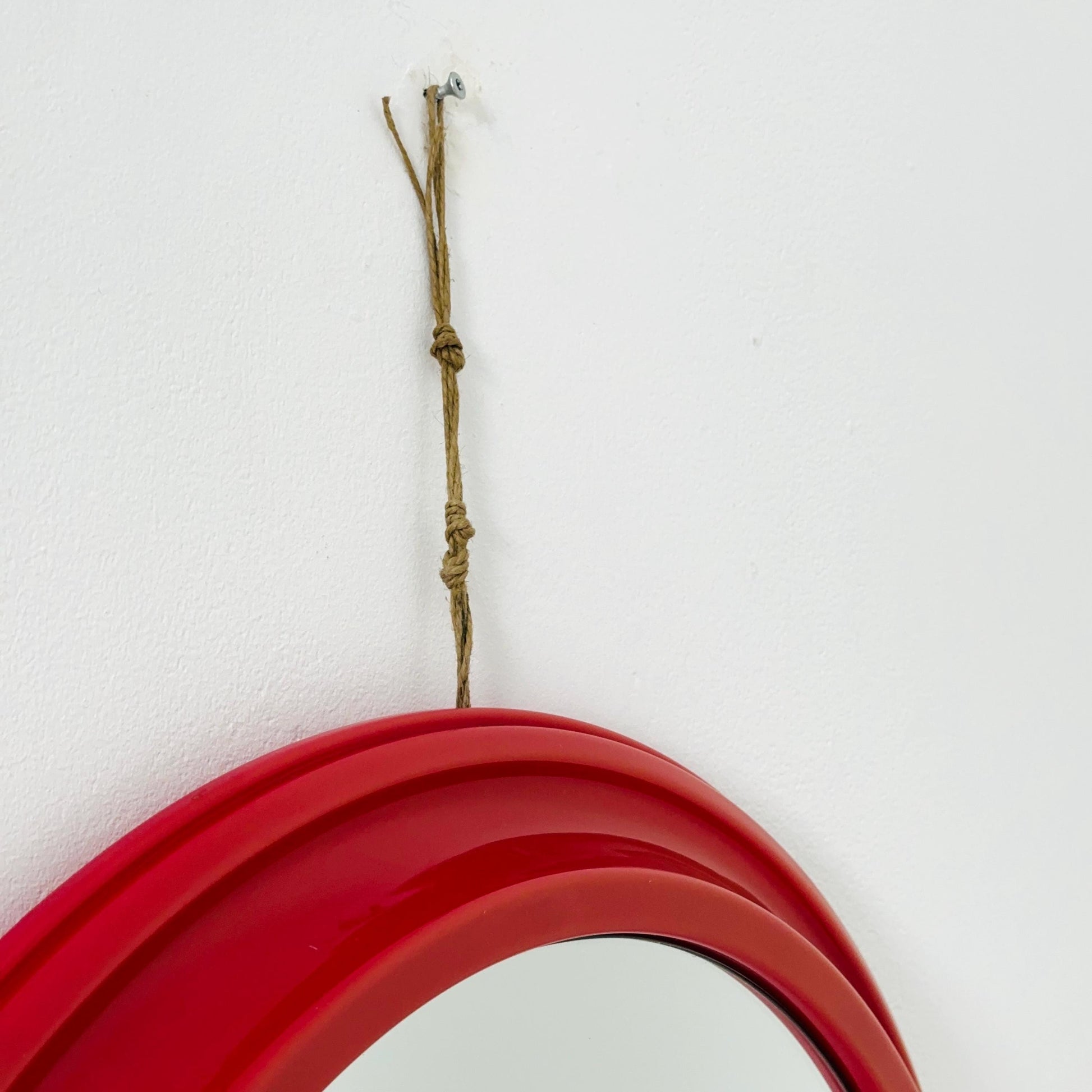 Mid-Century Space Age Red Round Wall Mirror | Italy 1980s