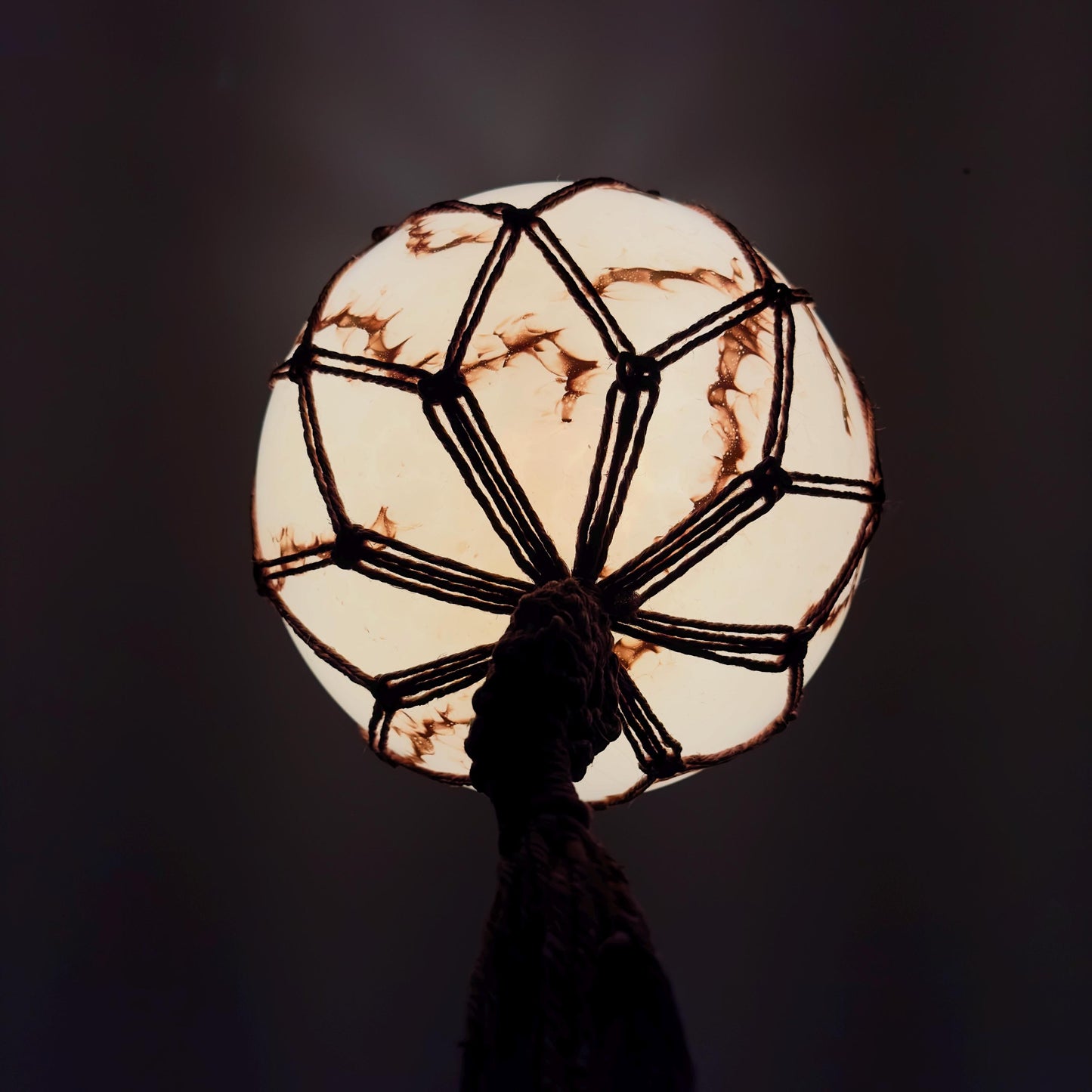 Mid century Handmade Woven Sisal & Glass Hanging Lamp – 1970s Germany
