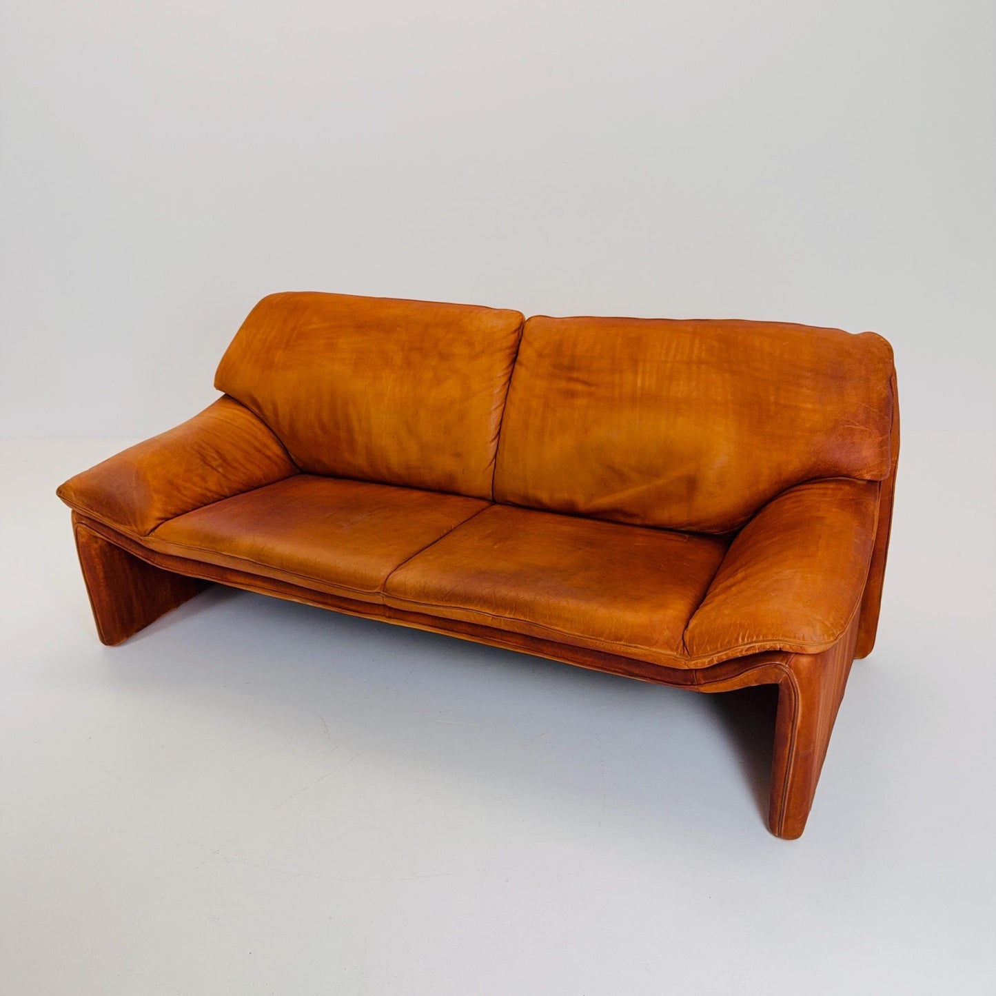 Mid century Laauser Atlanta Leather Three Seater cognac Sofa Couch 1980s Germany