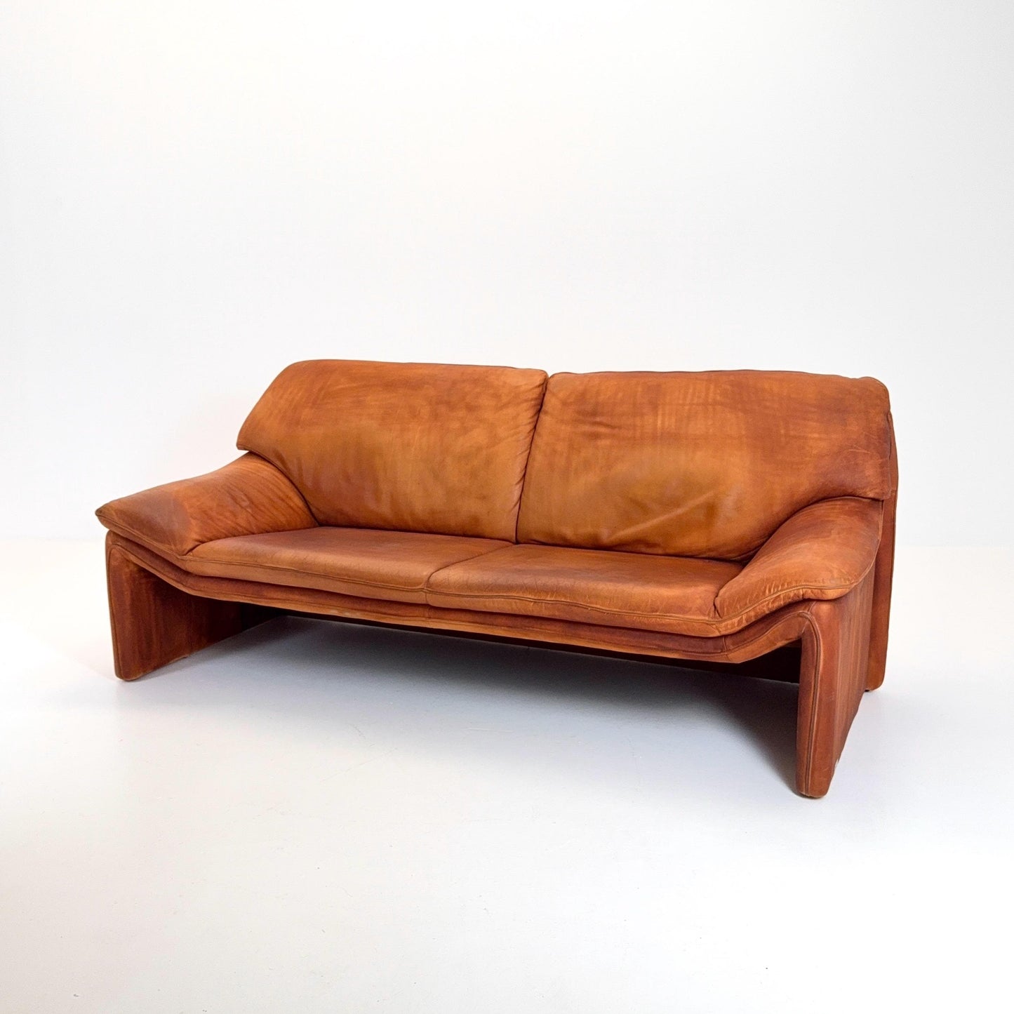 Mid century Laauser Atlanta Leather Three Seater cognac Sofa Couch 1980s Germany