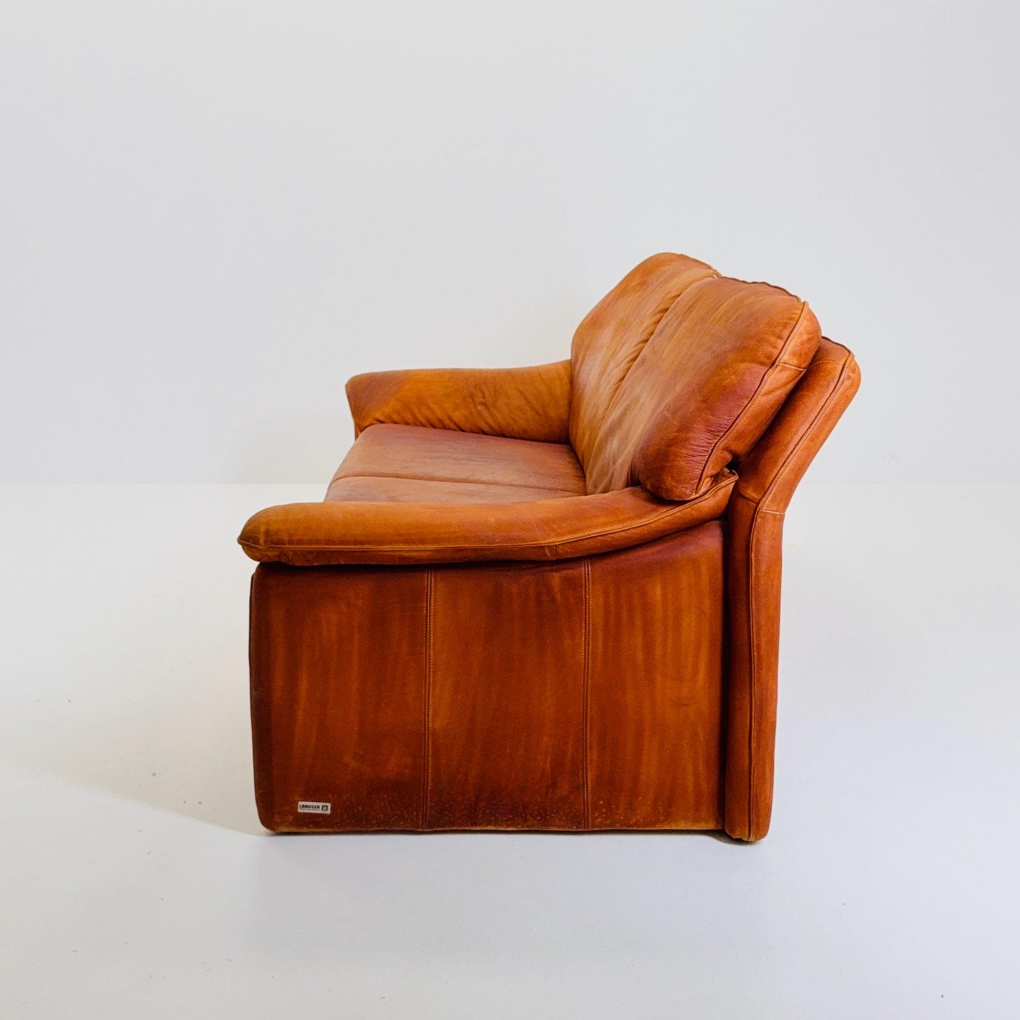 Mid century Laauser Atlanta Leather Three Seater cognac Sofa Couch 1980s Germany