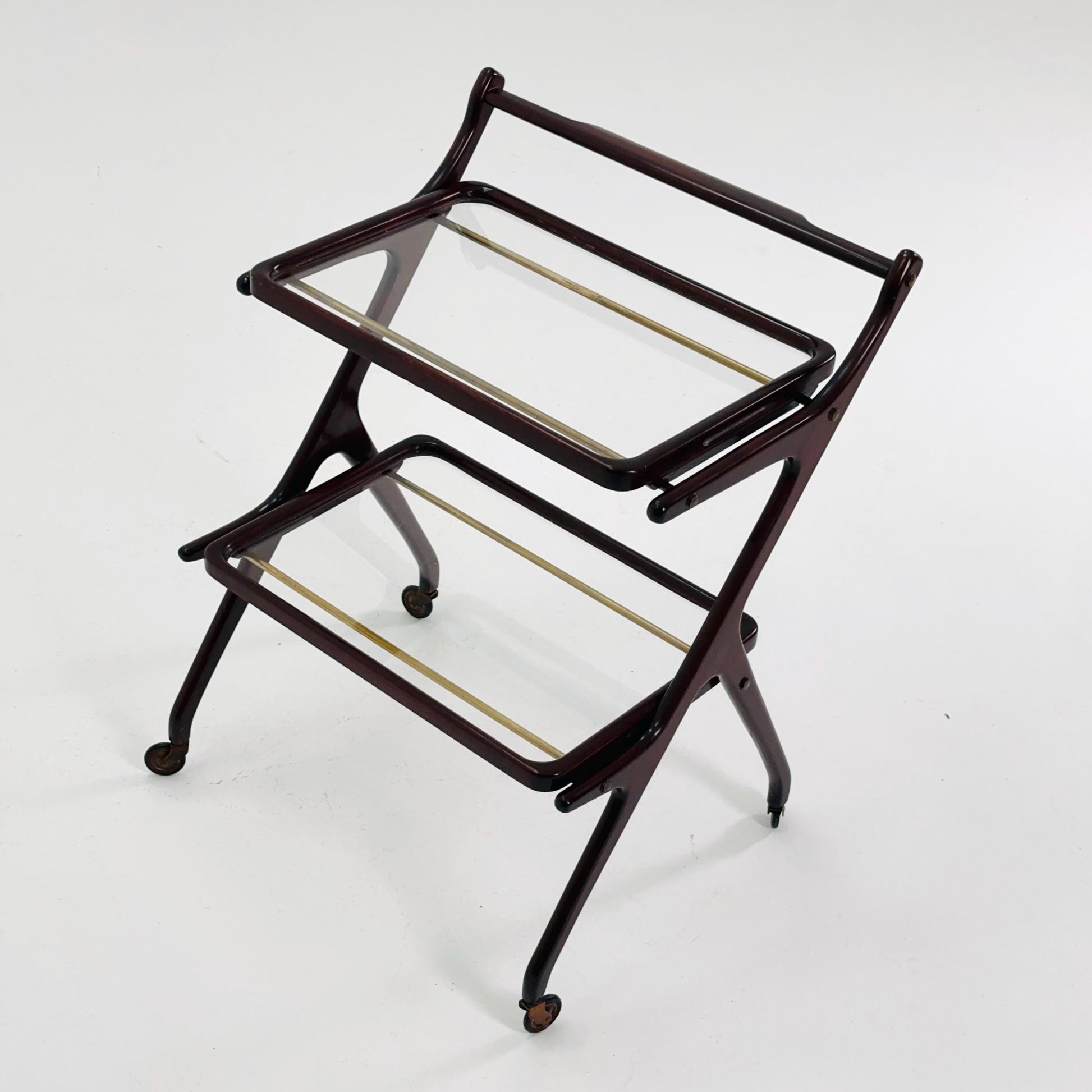 1950s Italian Mid-Century Serving Trolley – Wood & Glass, Attributed to Cesare Lacca