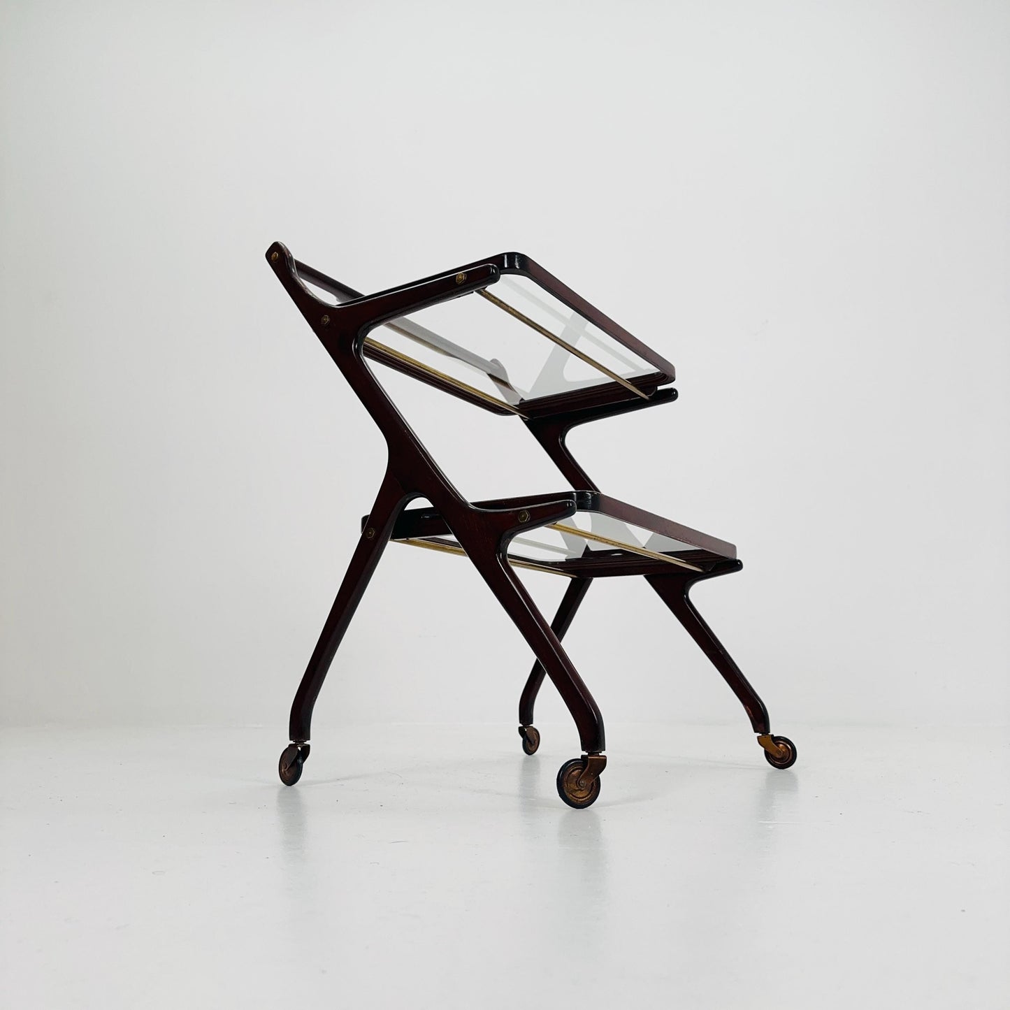 1950s Italian Mid-Century Serving Trolley – Wood & Glass, Attributed to Cesare Lacca