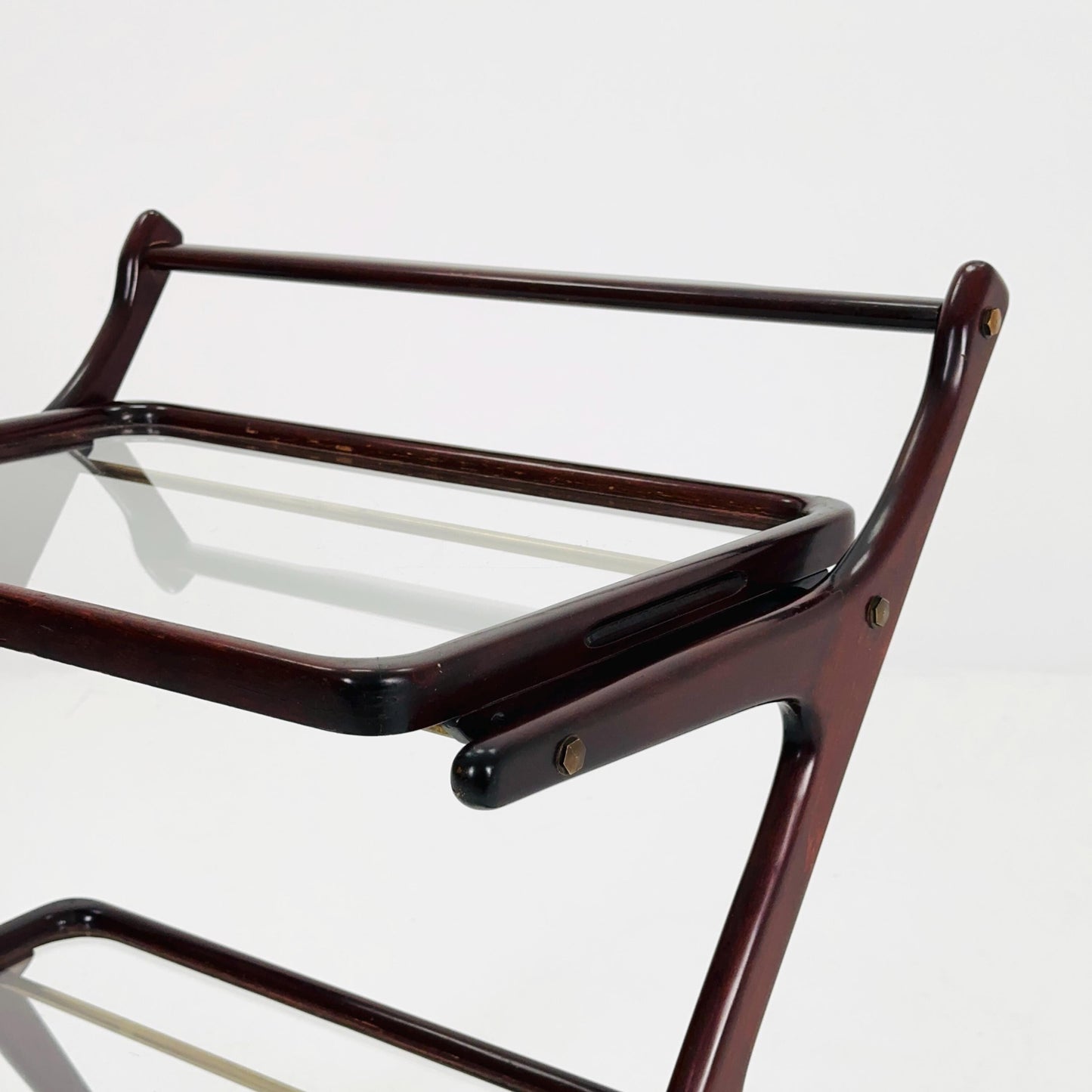 1950s Italian Mid-Century Serving Trolley – Wood & Glass, Attributed to Cesare Lacca