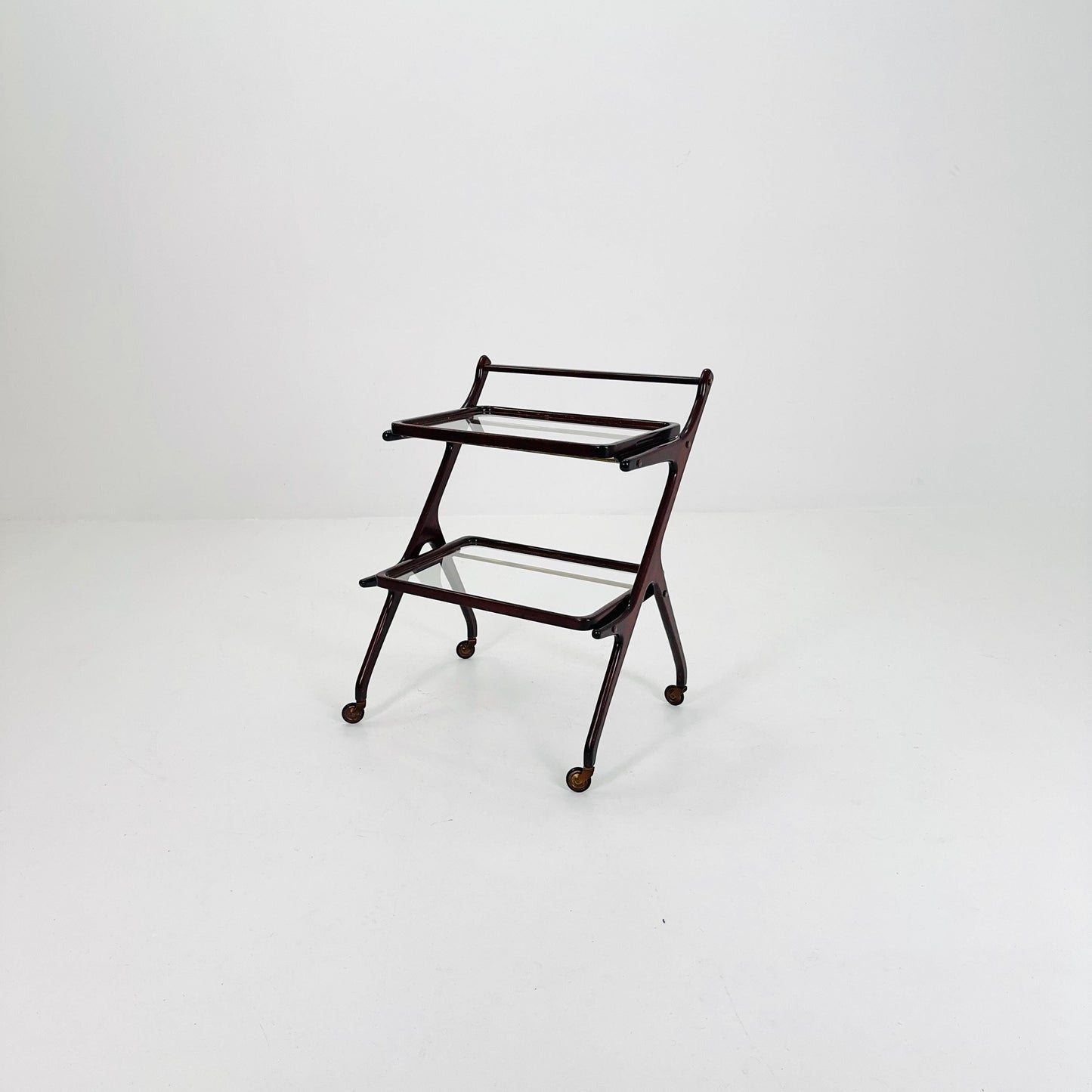 1950s Italian Mid-Century Serving Trolley – Wood & Glass, Attributed to Cesare Lacca