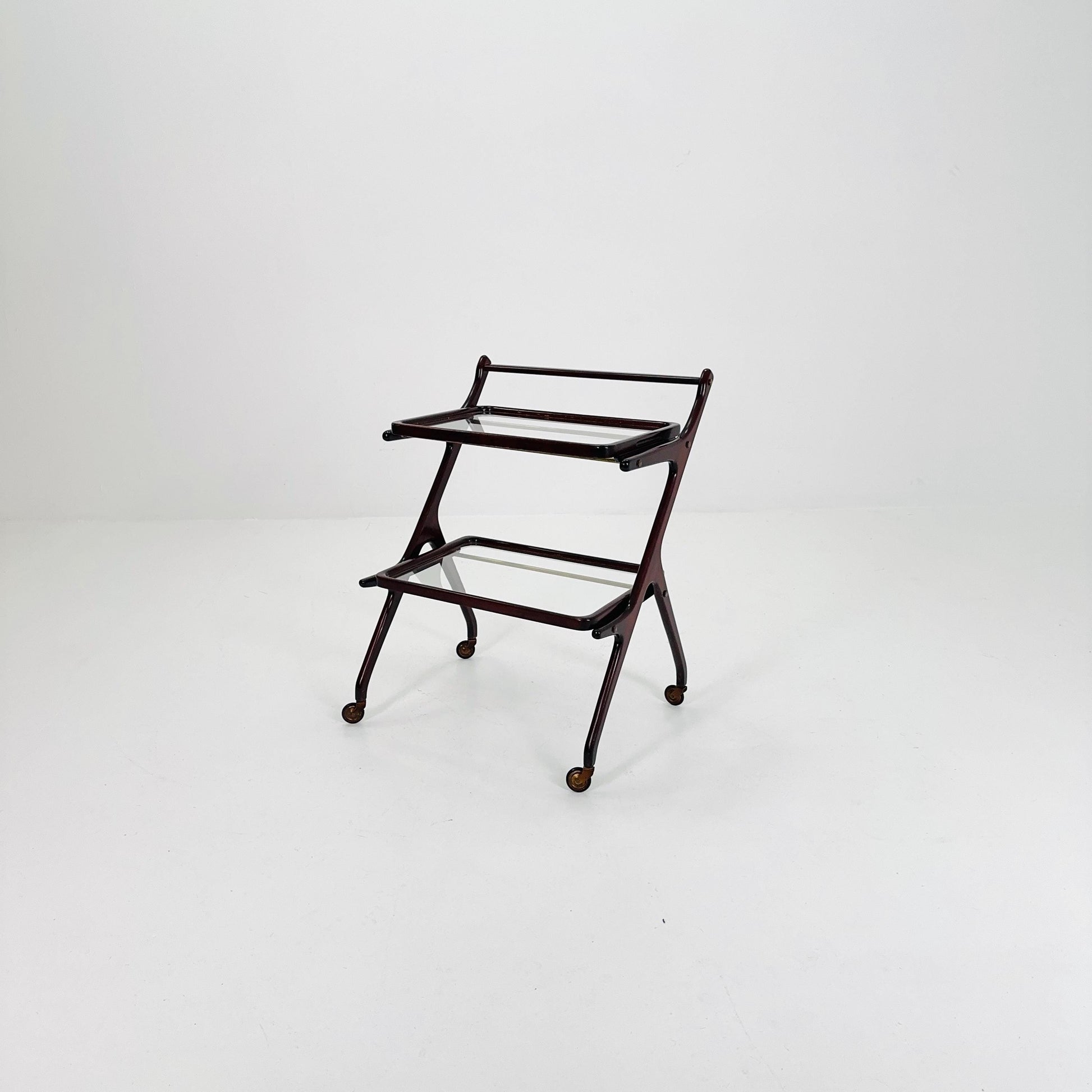 1950s Italian Mid-Century Serving Trolley – Wood & Glass, Attributed to Cesare Lacca