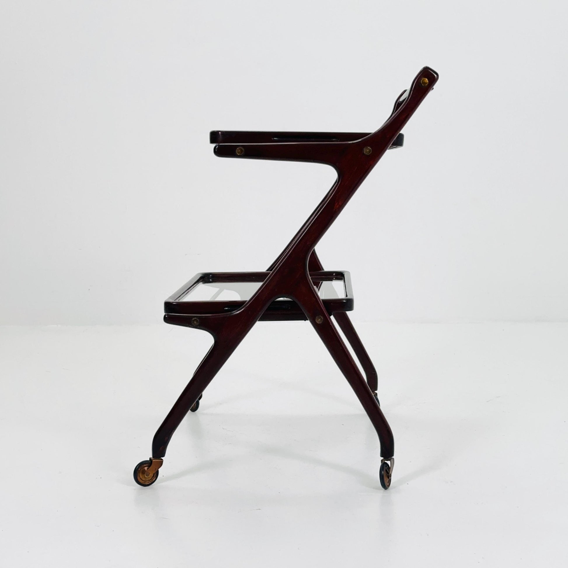 1950s Italian Mid-Century Serving Trolley – Wood & Glass, Attributed to Cesare Lacca