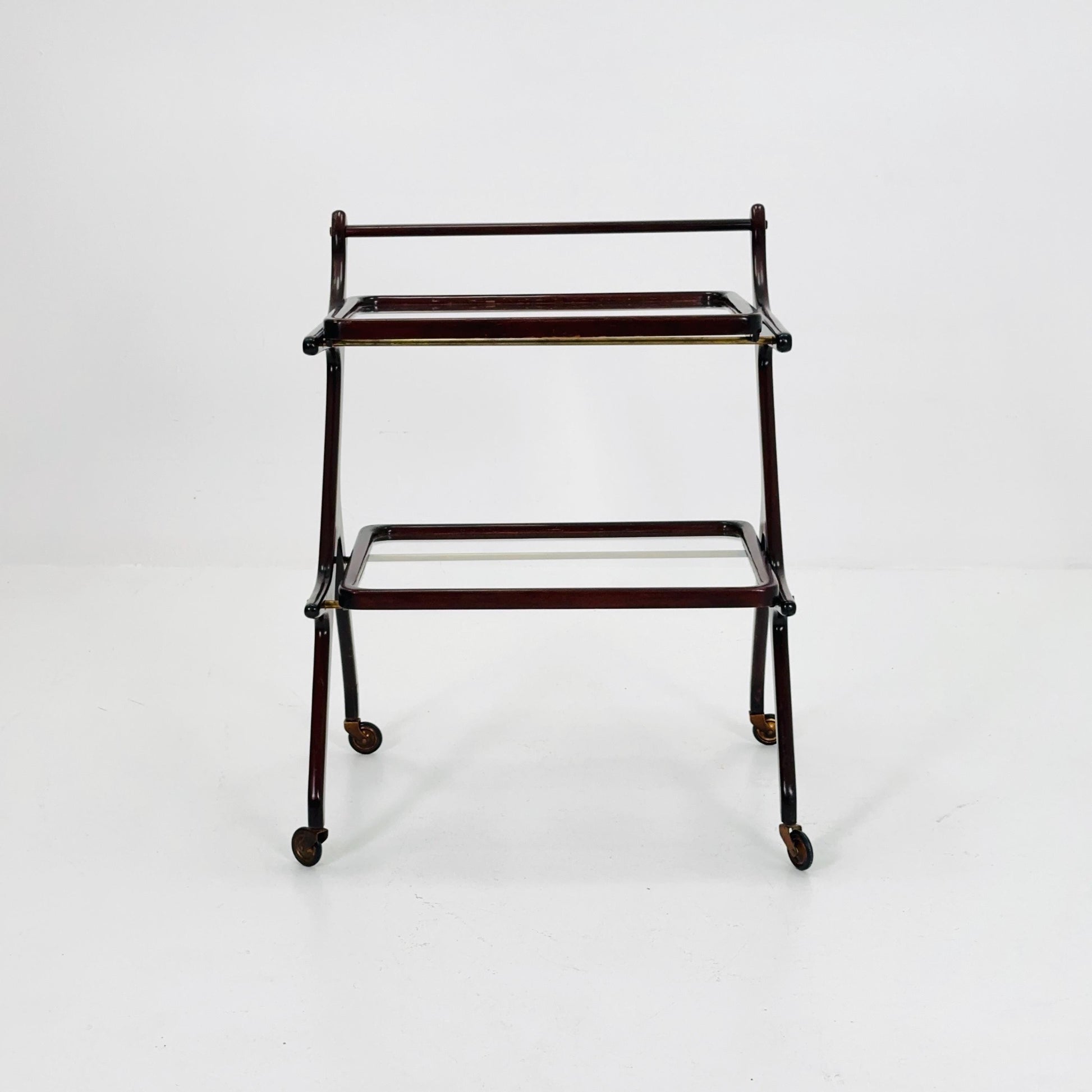 1950s Italian Mid-Century Serving Trolley – Wood & Glass, Attributed to Cesare Lacca