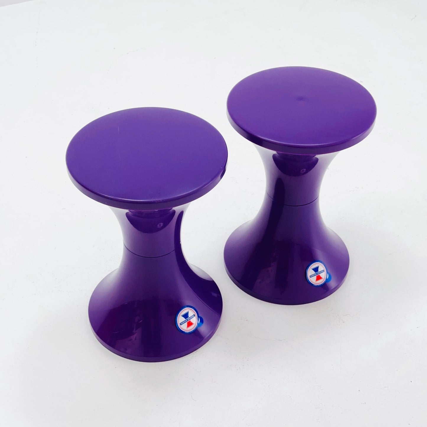 Set of 2 Tam Tam Tulip Stool Vintage Space Age by Henry Massonnet Atomic Purple Made in France 2000s