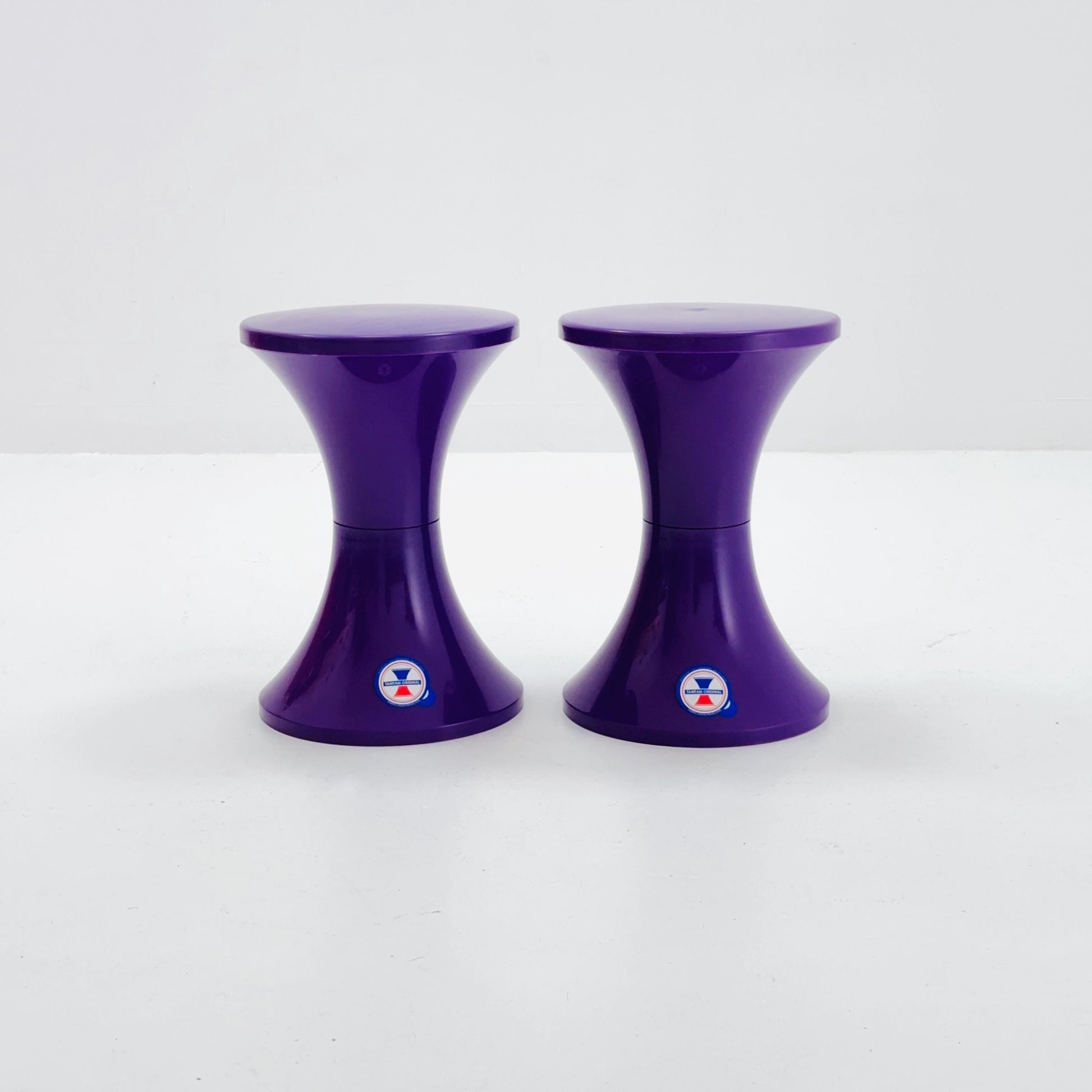 Set of 2 Tam Tam Tulip Stool Vintage Space Age by Henry Massonnet Atomic Purple Made in France 2000s