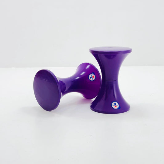 Set of 2 Tam Tam Tulip Stool Vintage Space Age by Henry Massonnet Atomic Purple Made in France 2000s