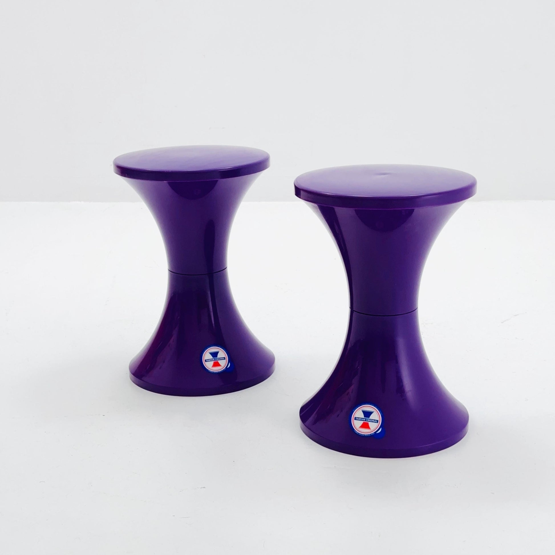 Set of 2 Tam Tam Tulip Stool Vintage Space Age by Henry Massonnet Atomic Purple Made in France 2000s