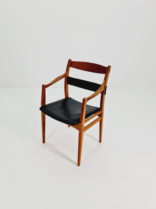 Super Rare Mid Century Swidish Oak and Leather Armchair By Yngve Ekström, 1960s