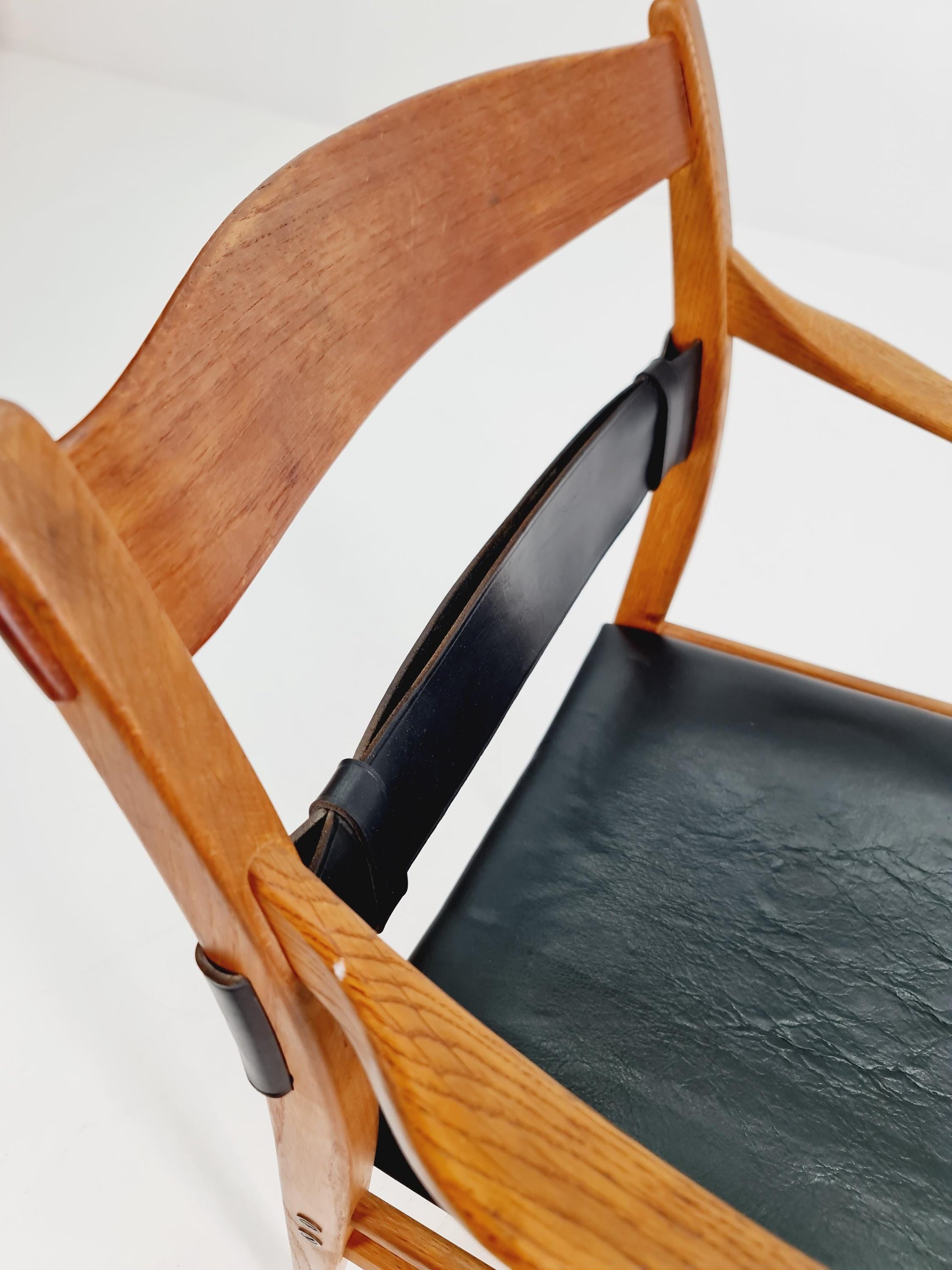Super Rare Mid Century Swidish Oak and Leather Armchair By Yngve Ekström, 1960s