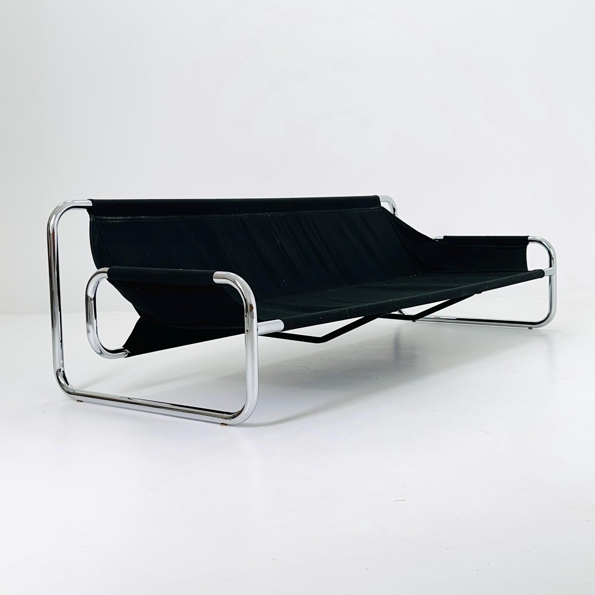 Mid century Black leather 3-seater sofa by Johan Bertil Häggström for Ikea 1980s Sweden