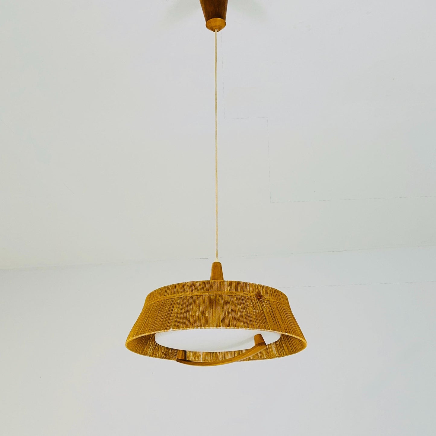 Mid century Pendant lamp sisal by Temde 1960s Germany